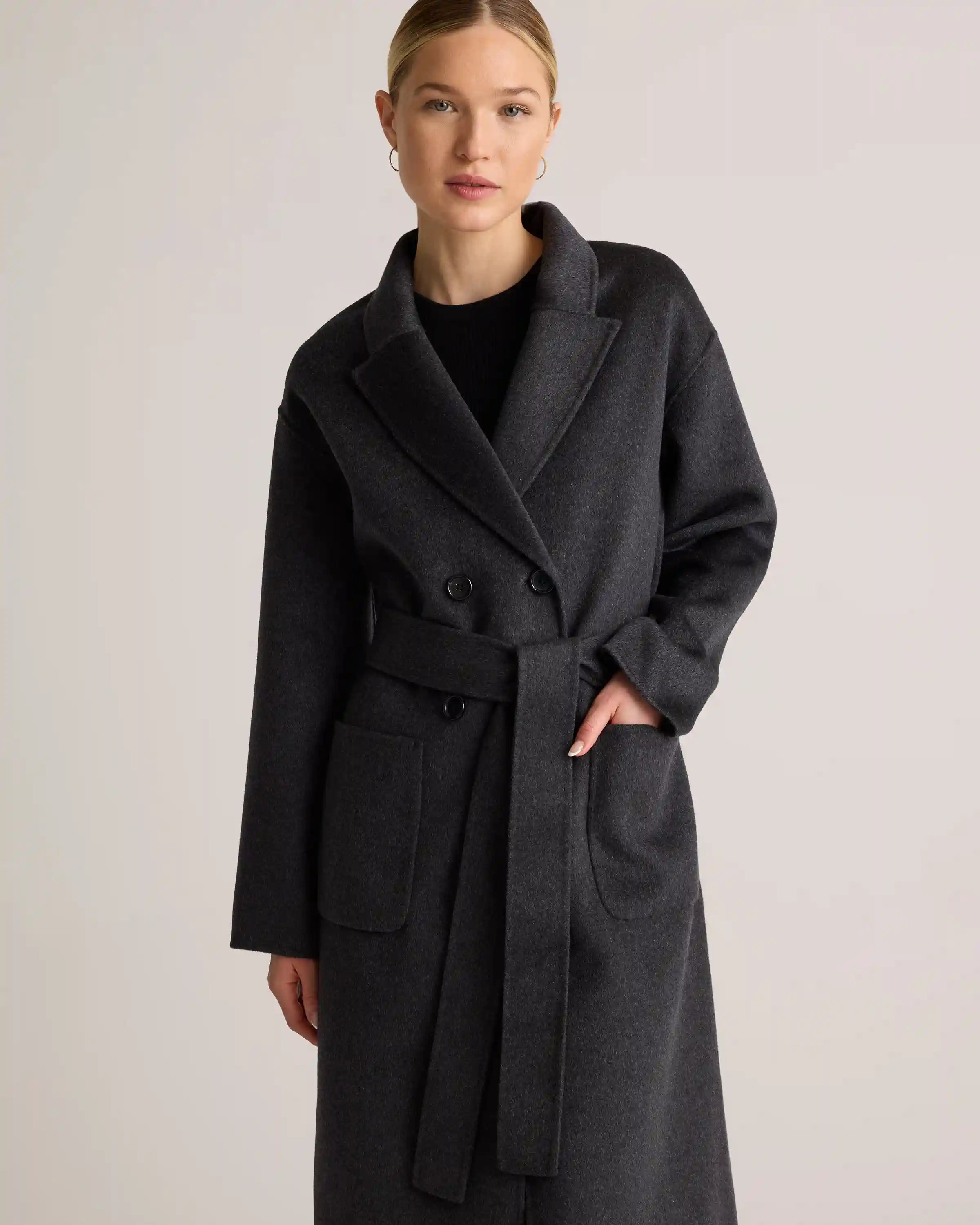 100% Mongolian Cashmere Double-Faced Double-Breasted Wrap Coat