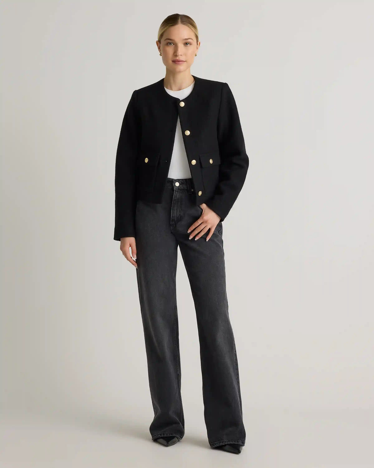 100% Merino Wool Collarless Cropped Jacket