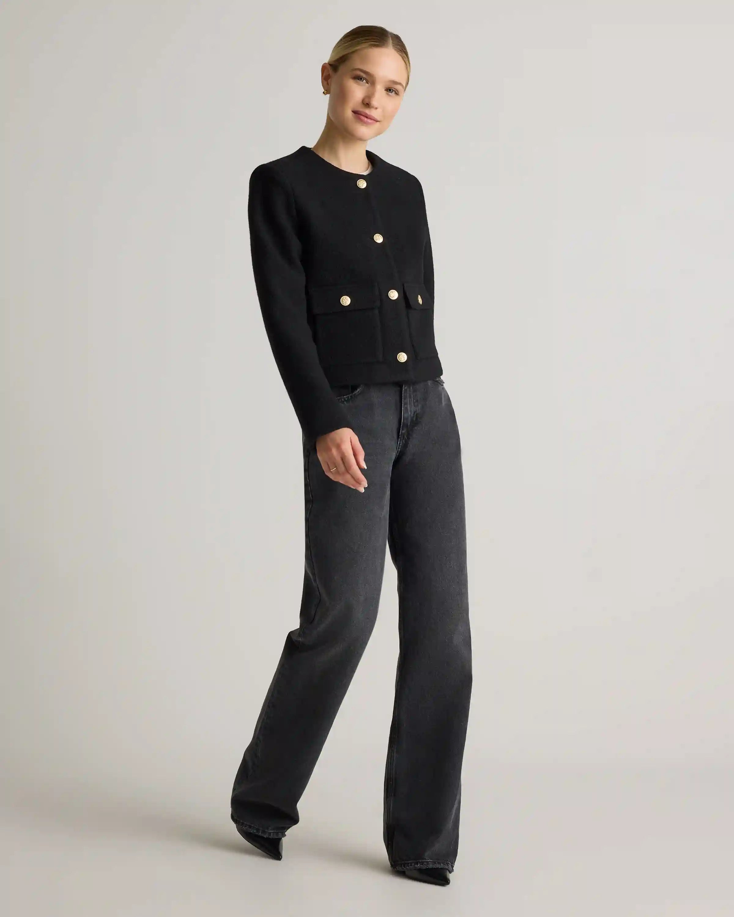 100% Merino Wool Collarless Cropped Jacket