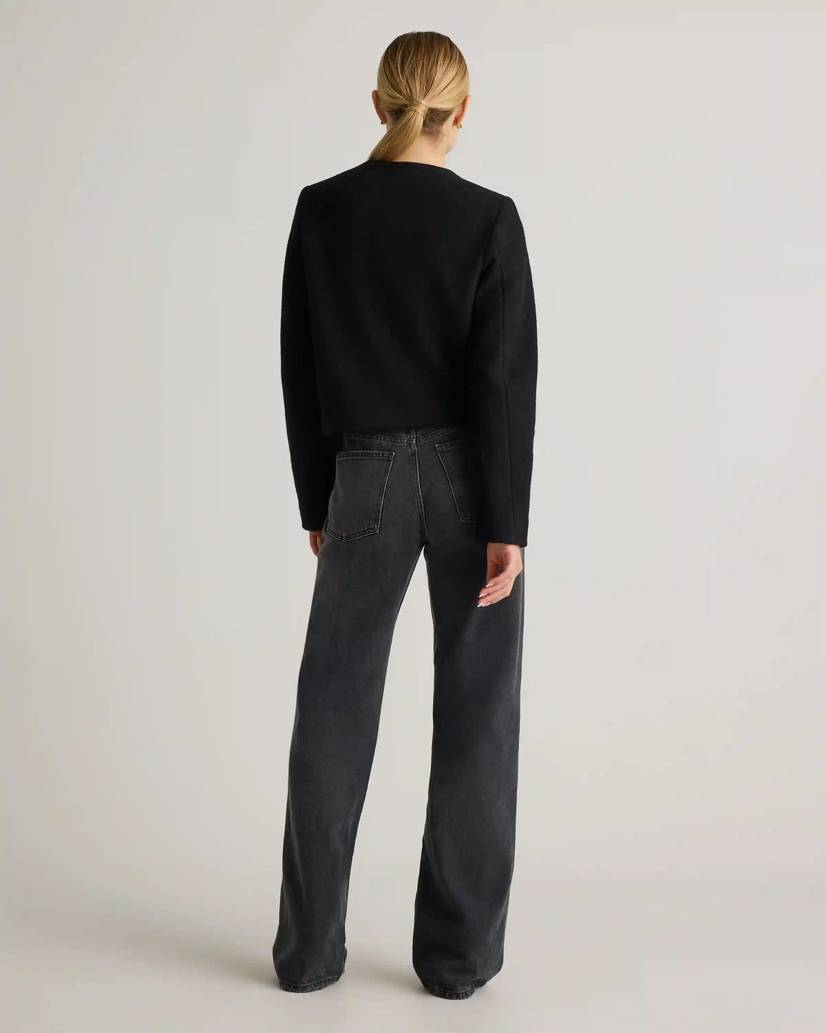 100% Merino Wool Collarless Cropped Jacket