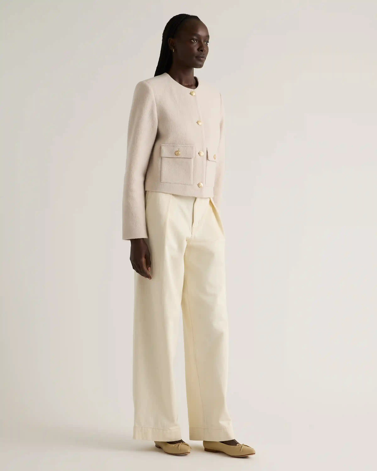 100% Merino Wool Collarless Cropped Jacket