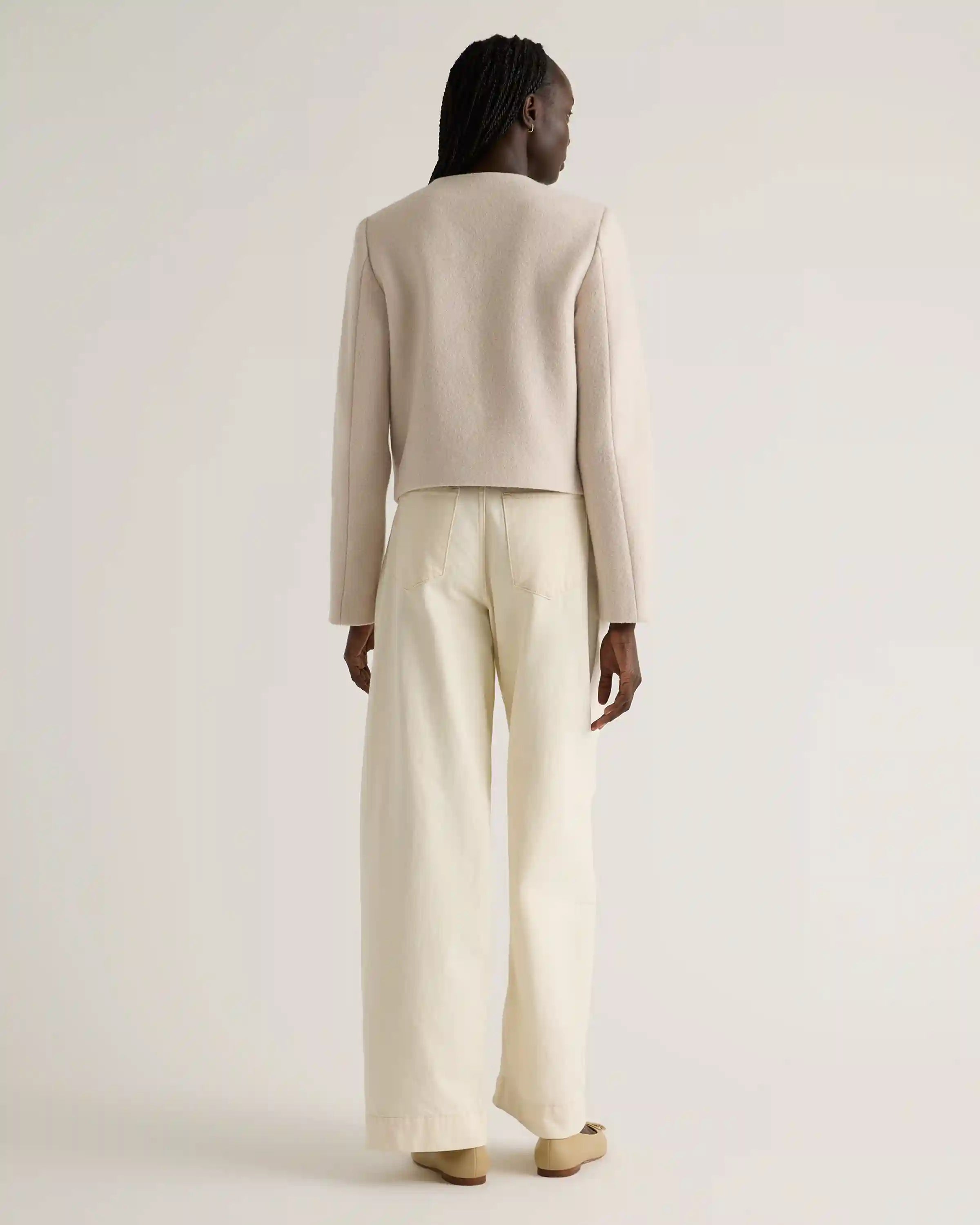 100% Merino Wool Collarless Cropped Jacket