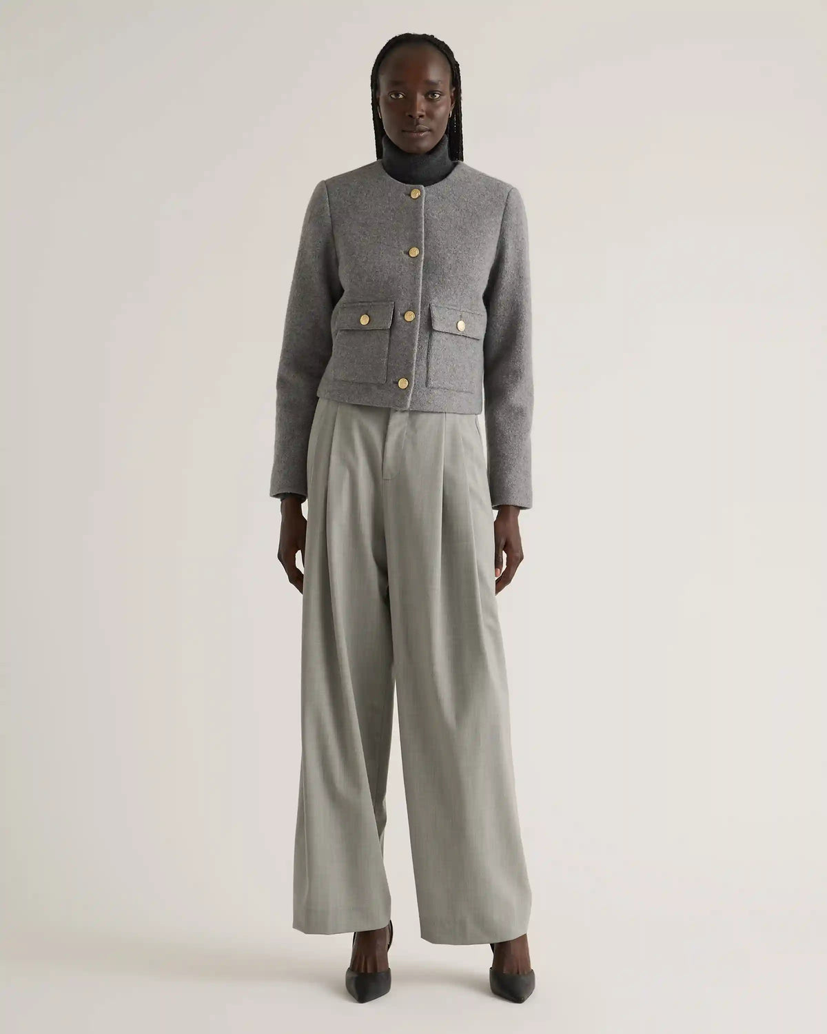 100% Merino Wool Collarless Cropped Jacket