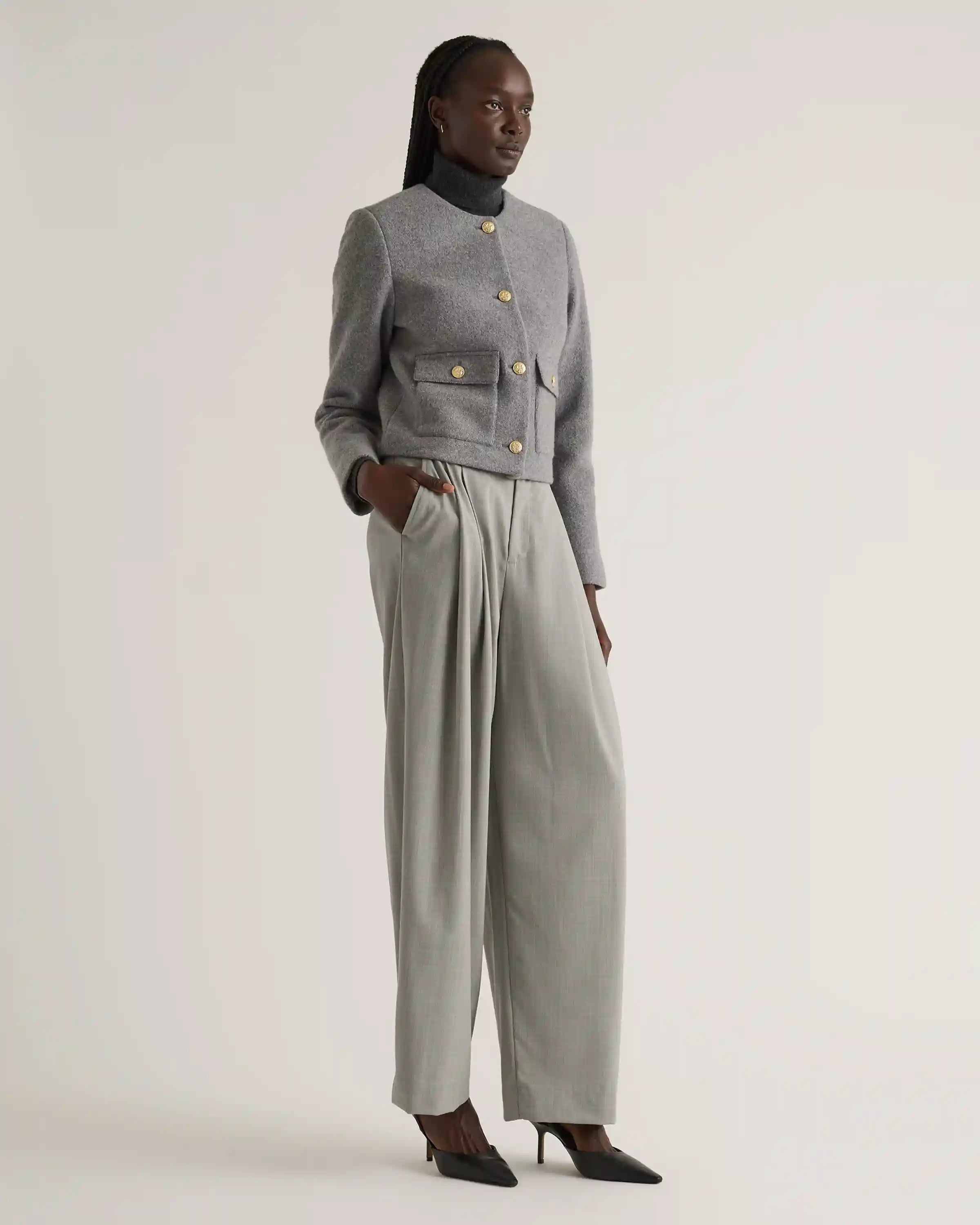 100% Merino Wool Collarless Cropped Jacket