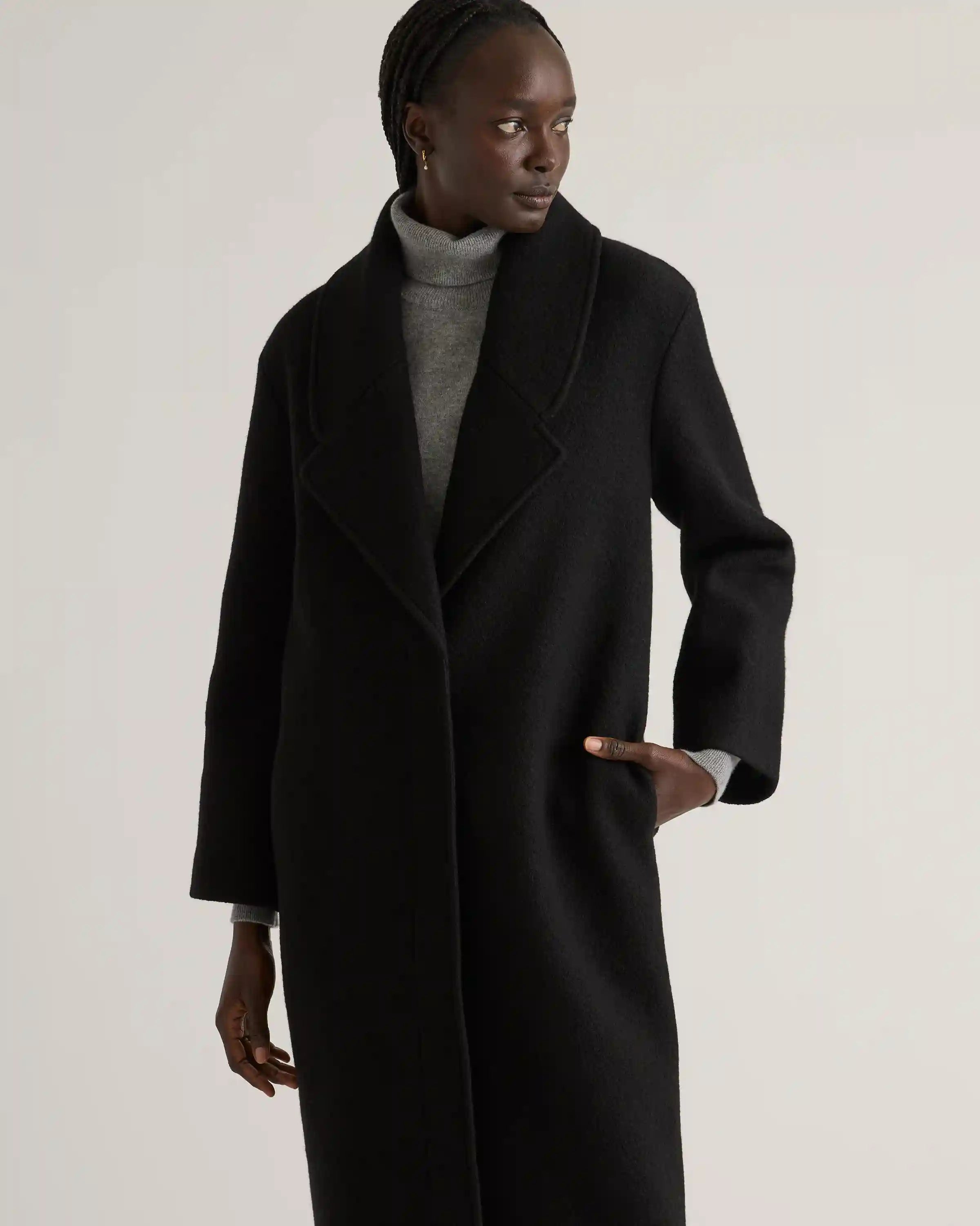 100% Merino Wool Shawl Collar Long Coat