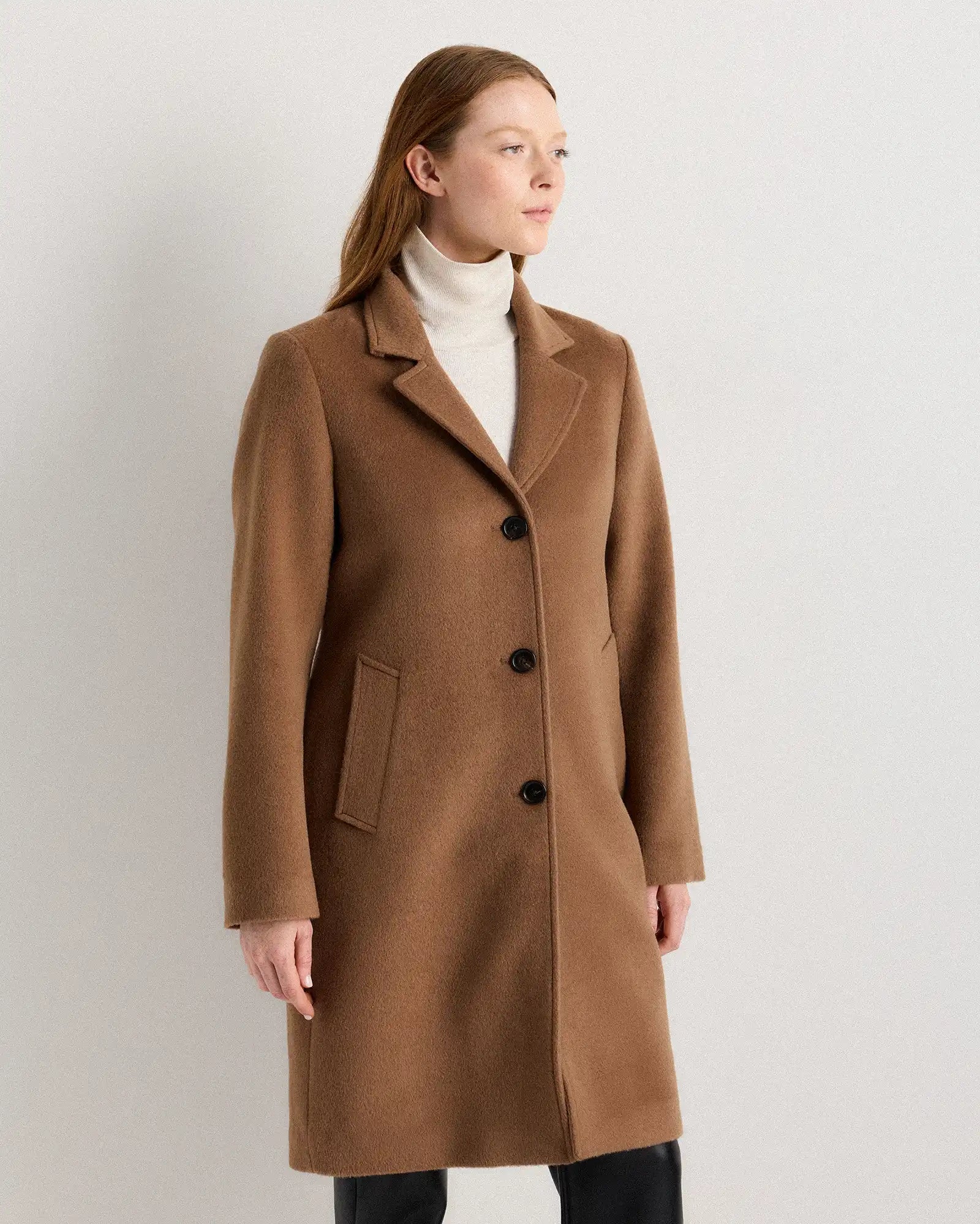 Camel Hair Single-Breasted Midi Coat