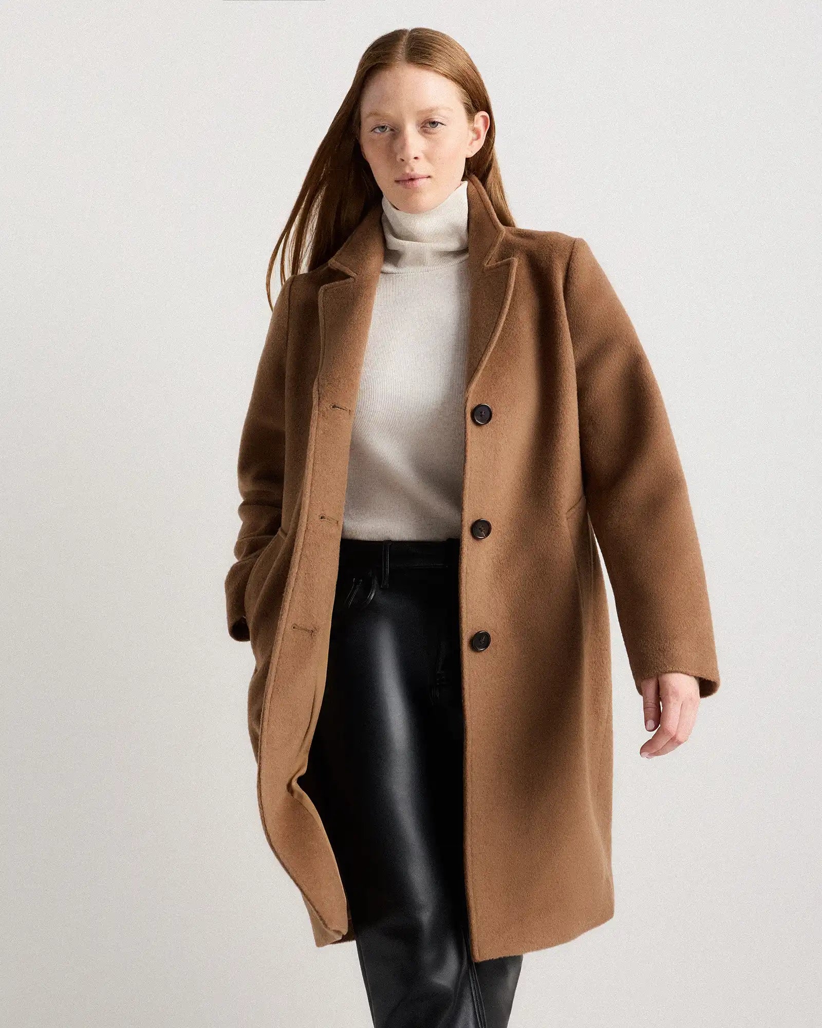 Camel Hair Single-Breasted Midi Coat