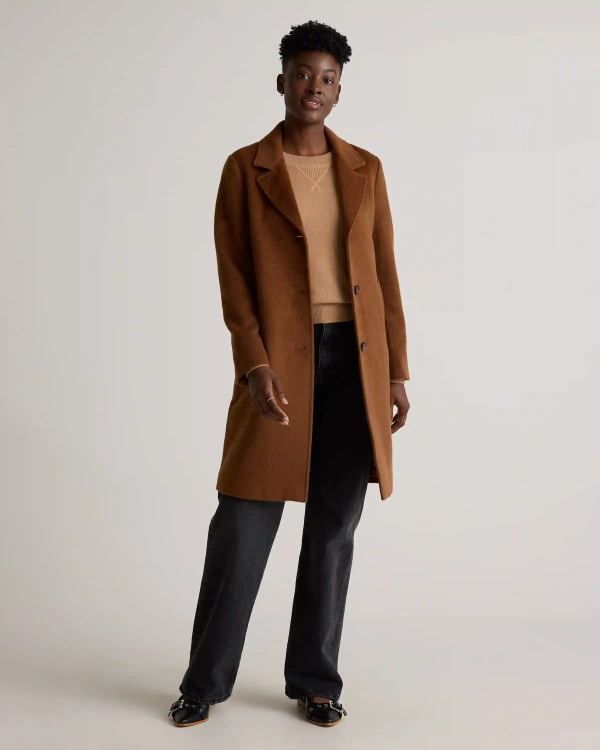 Camel Hair Single-Breasted Midi Coat