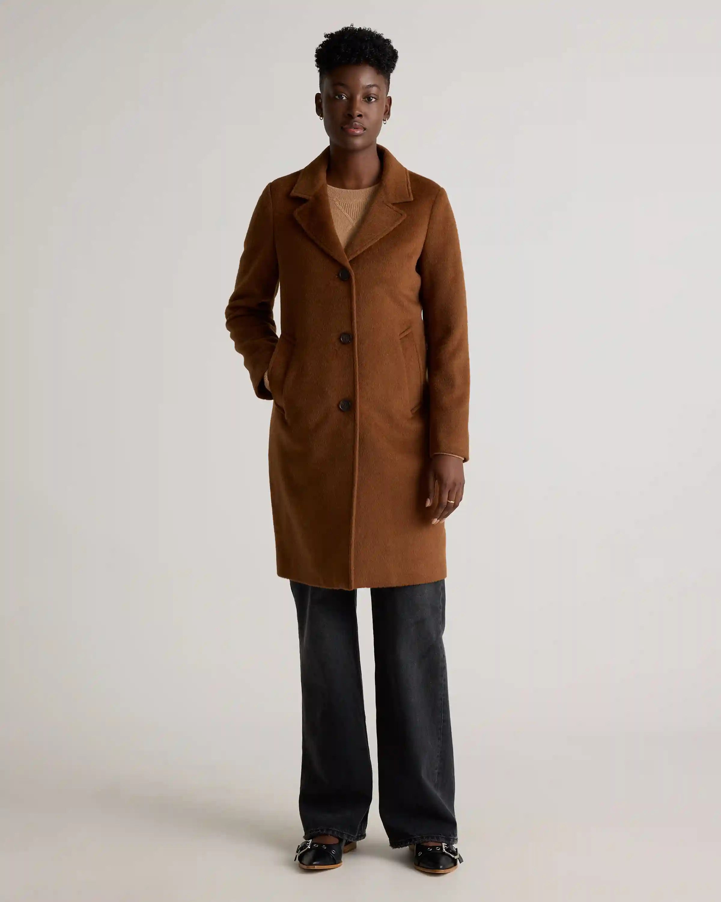 Camel Hair Single-Breasted Midi Coat