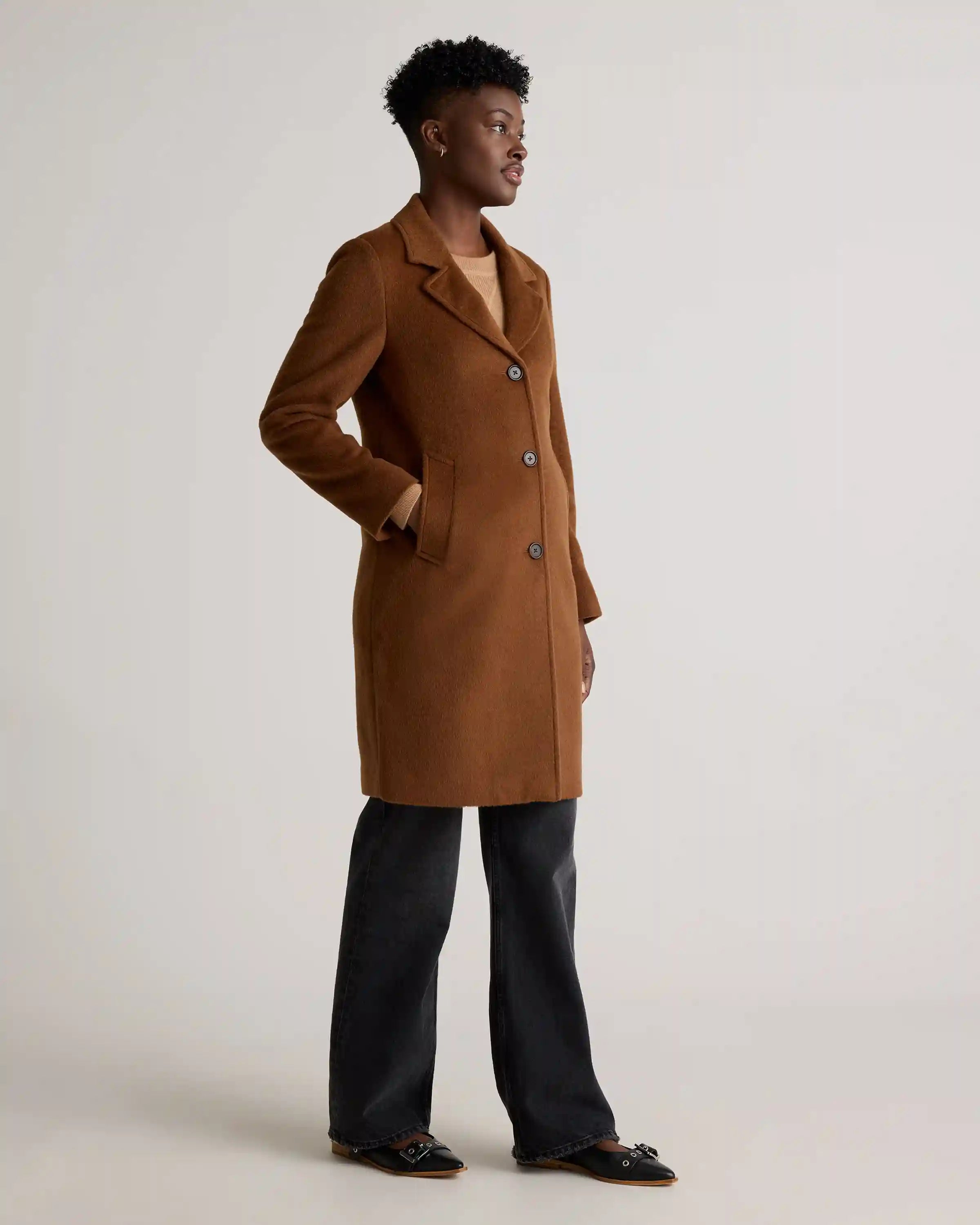 Camel Hair Single-Breasted Midi Coat