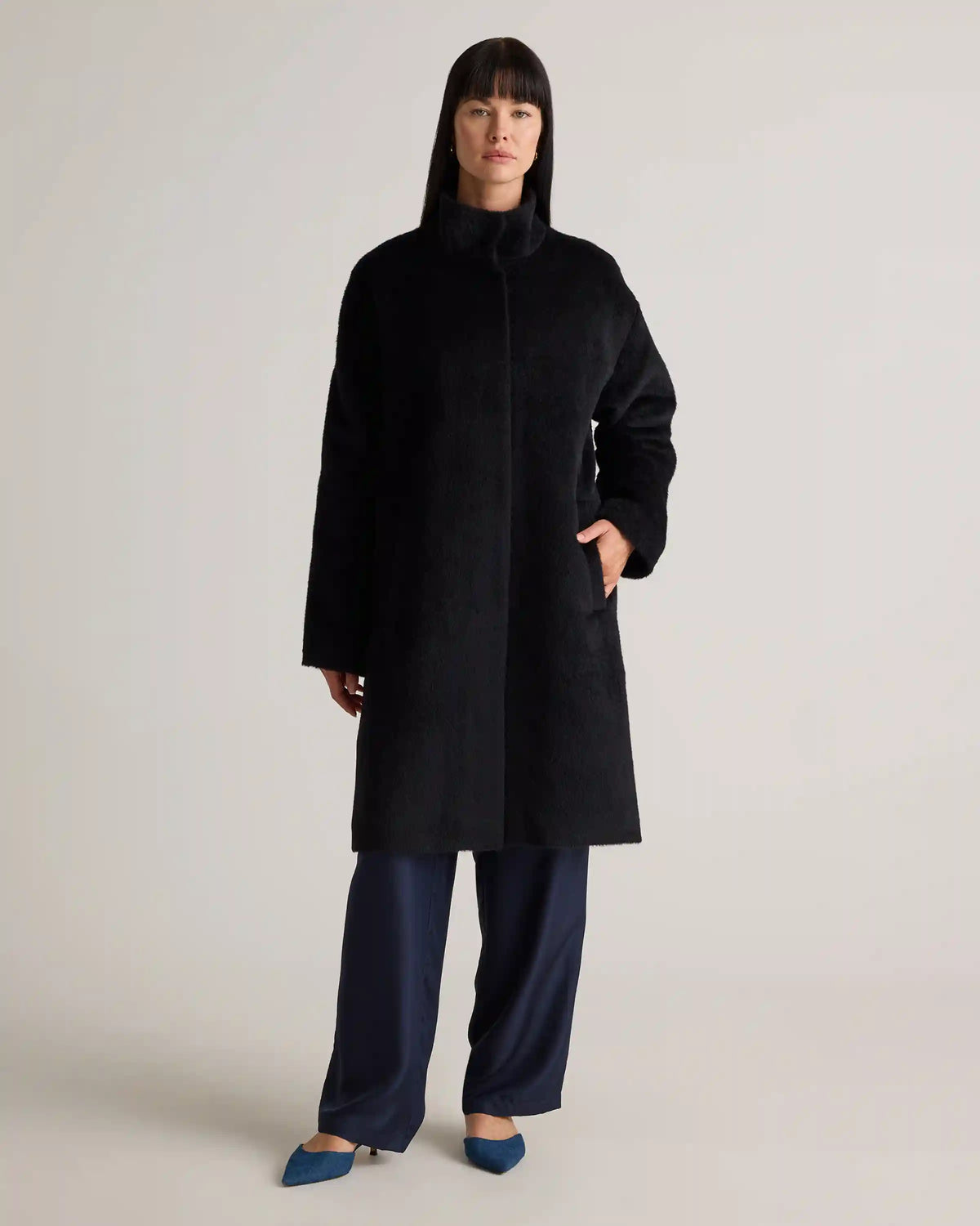 Alpaca-Wool Stand Collar Coat