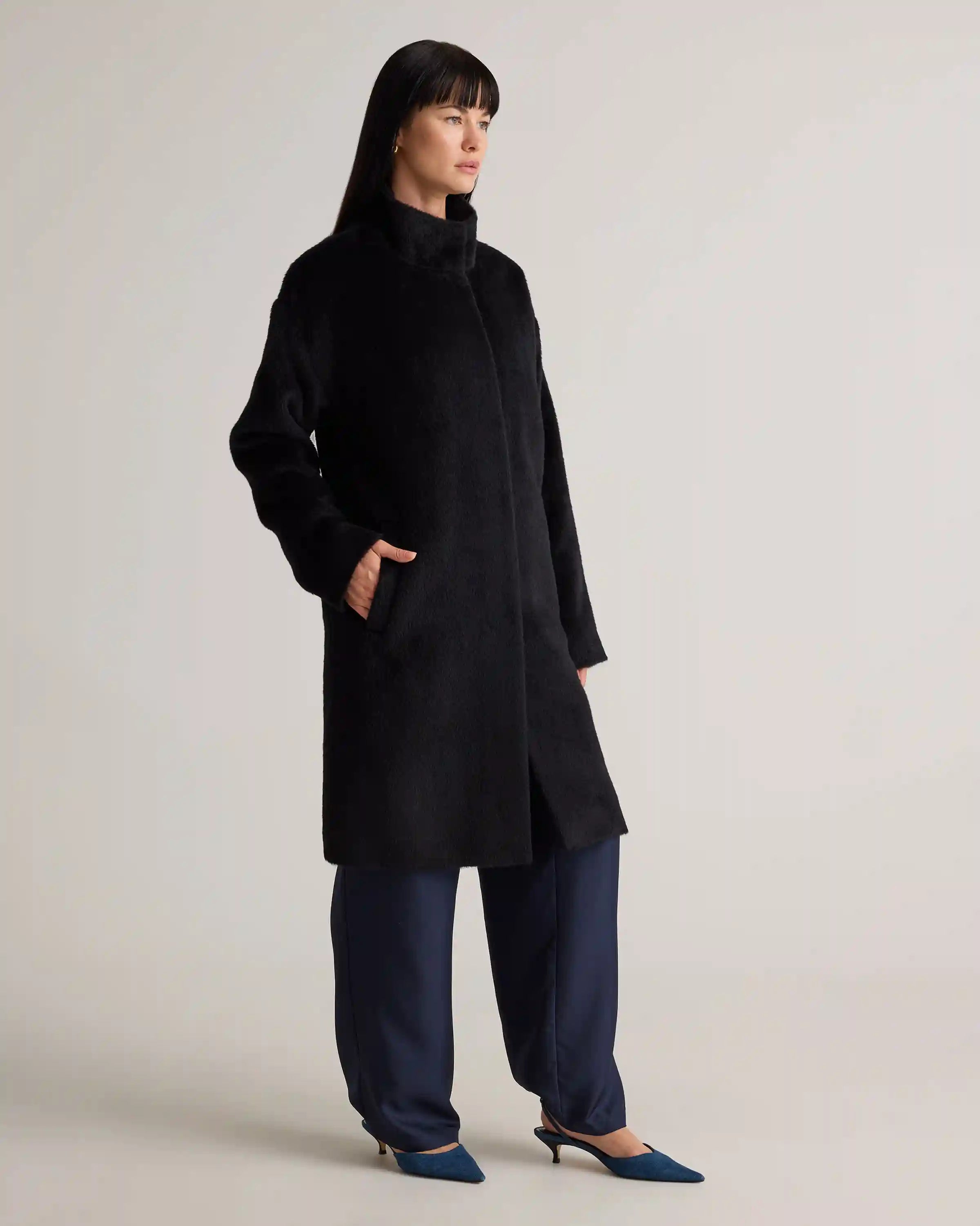 Alpaca-Wool Stand Collar Coat