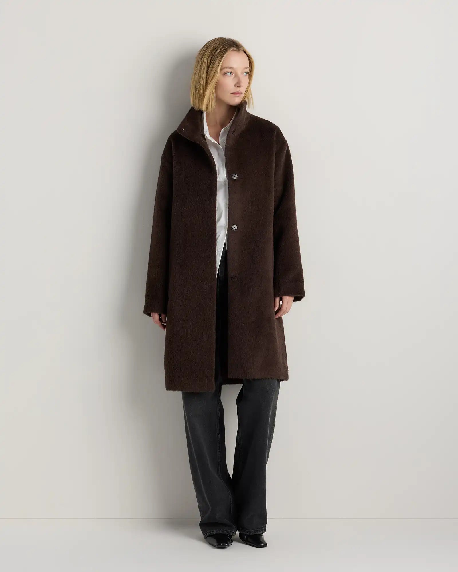 Alpaca-Wool Stand Collar Coat