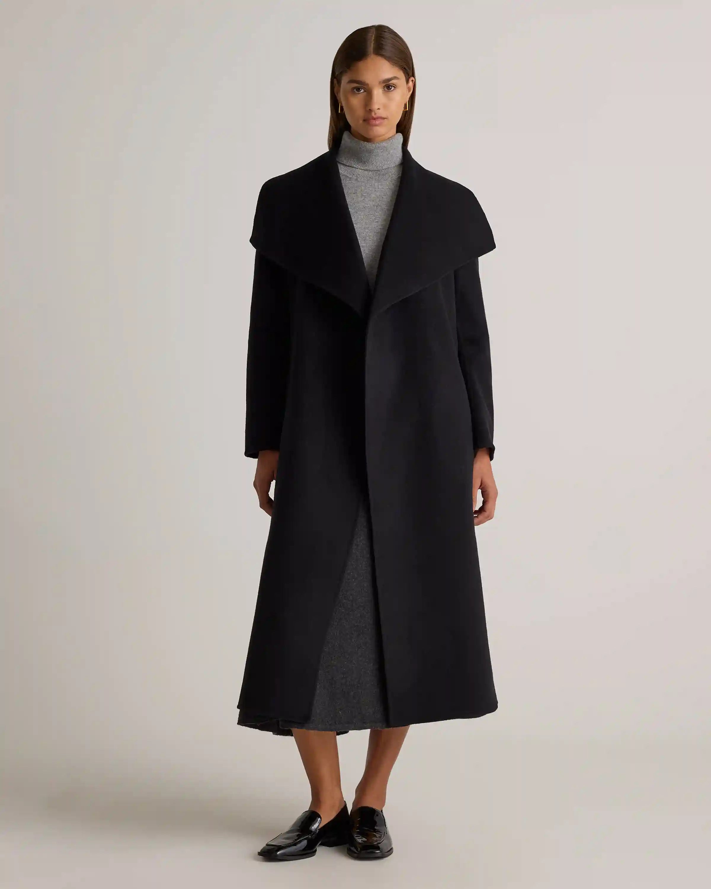 Double-Faced Merino Wool Draped Collar Wrap Coat