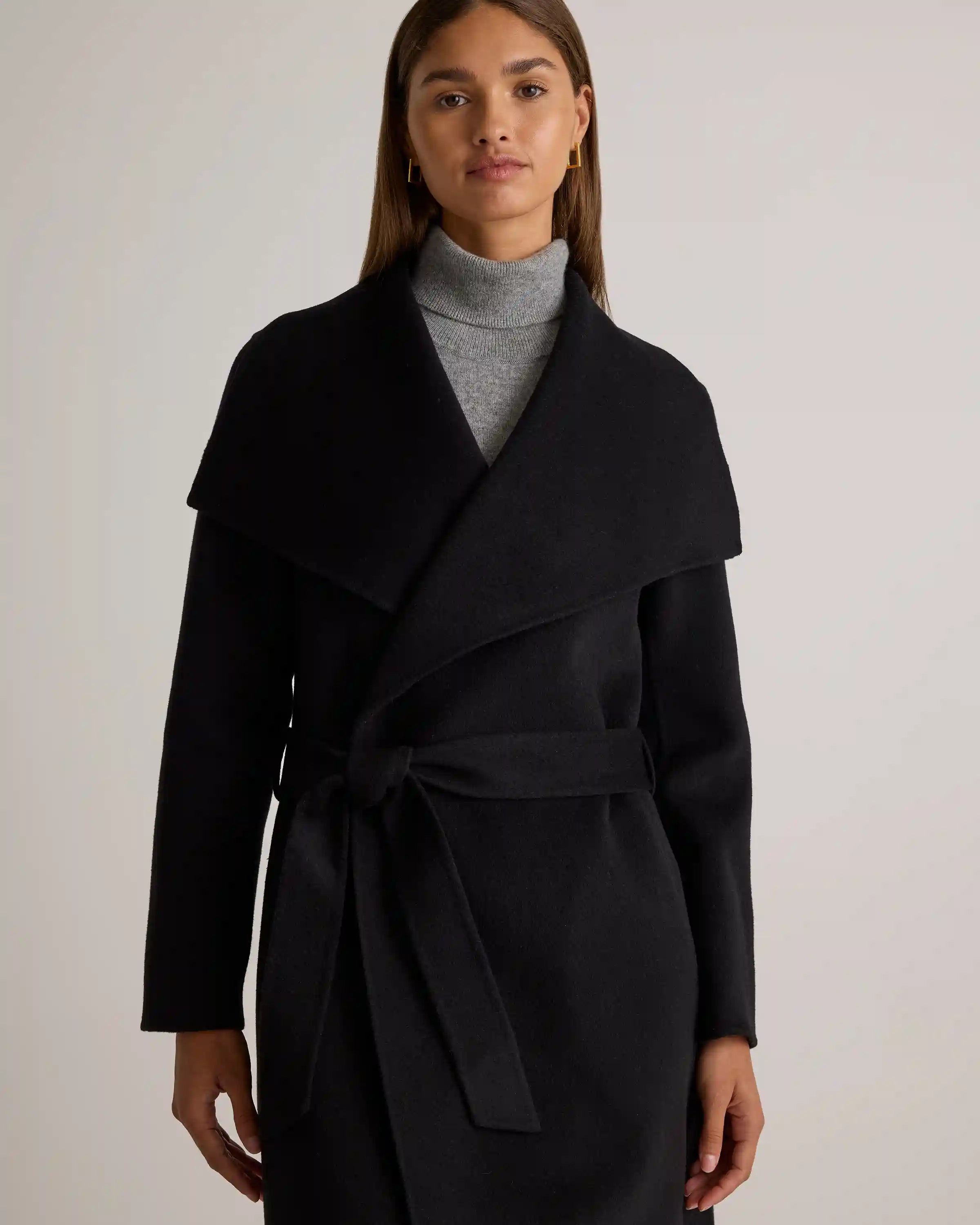 Double-Faced Merino Wool Draped Collar Wrap Coat