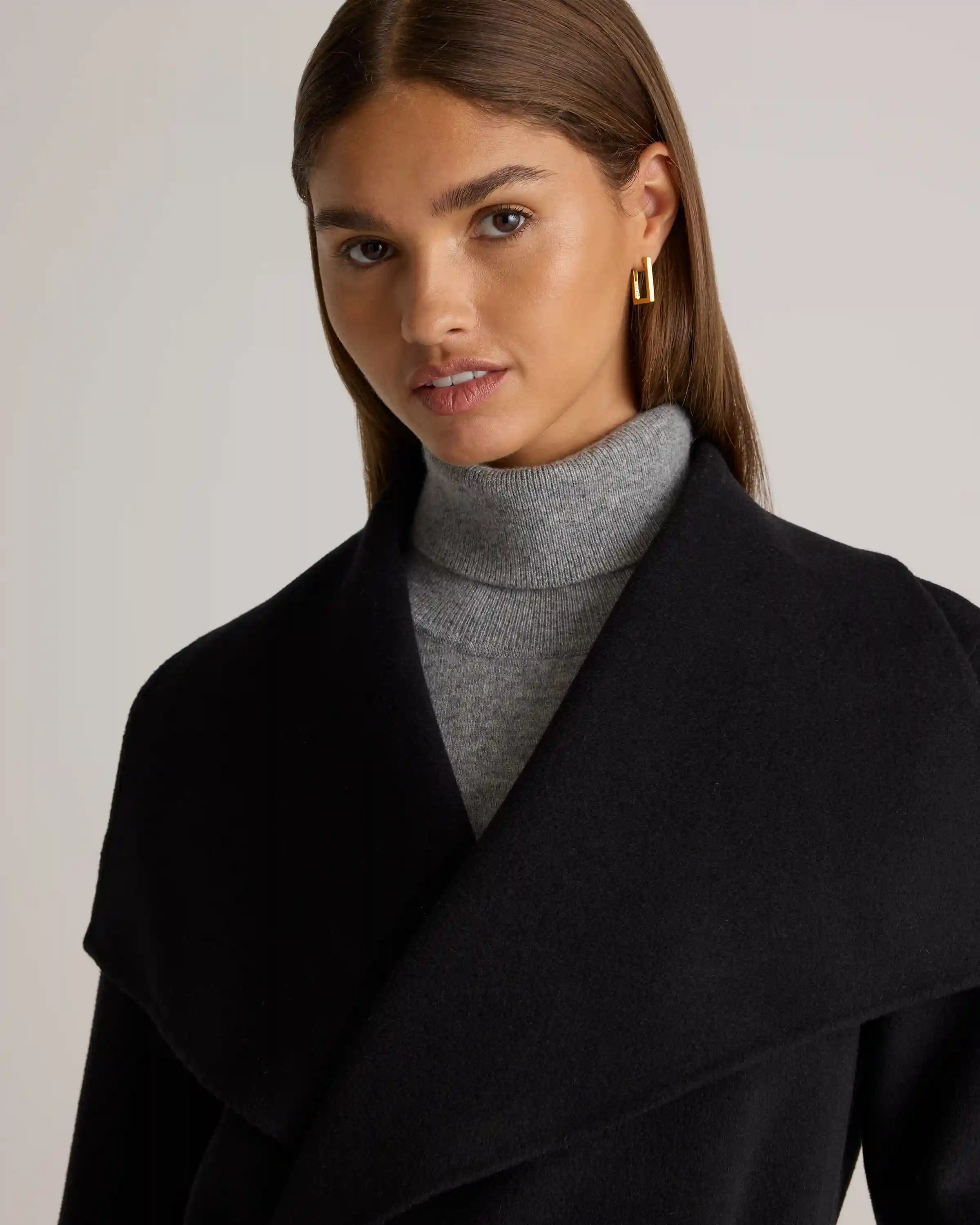 Double-Faced Merino Wool Draped Collar Wrap Coat