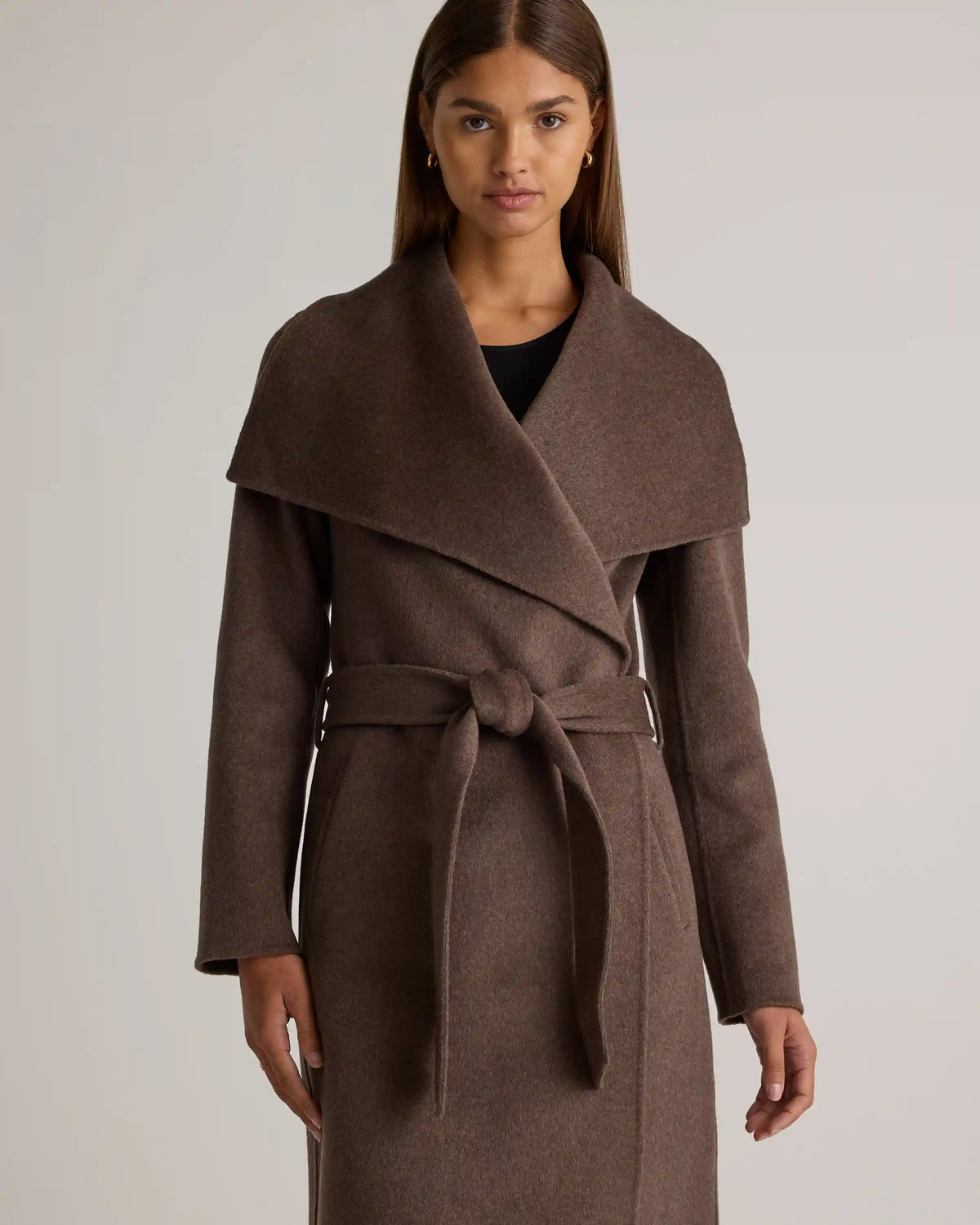 Double-Faced Merino Wool Draped Collar Wrap Coat