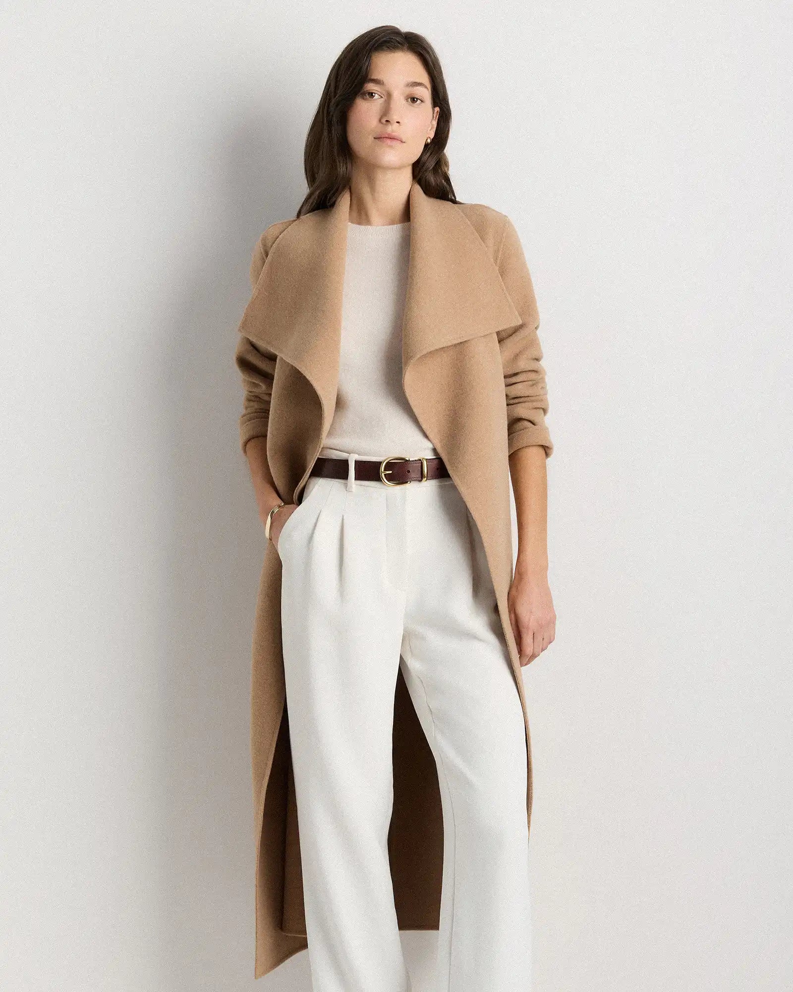 Double-Faced Merino Wool Draped Collar Wrap Coat