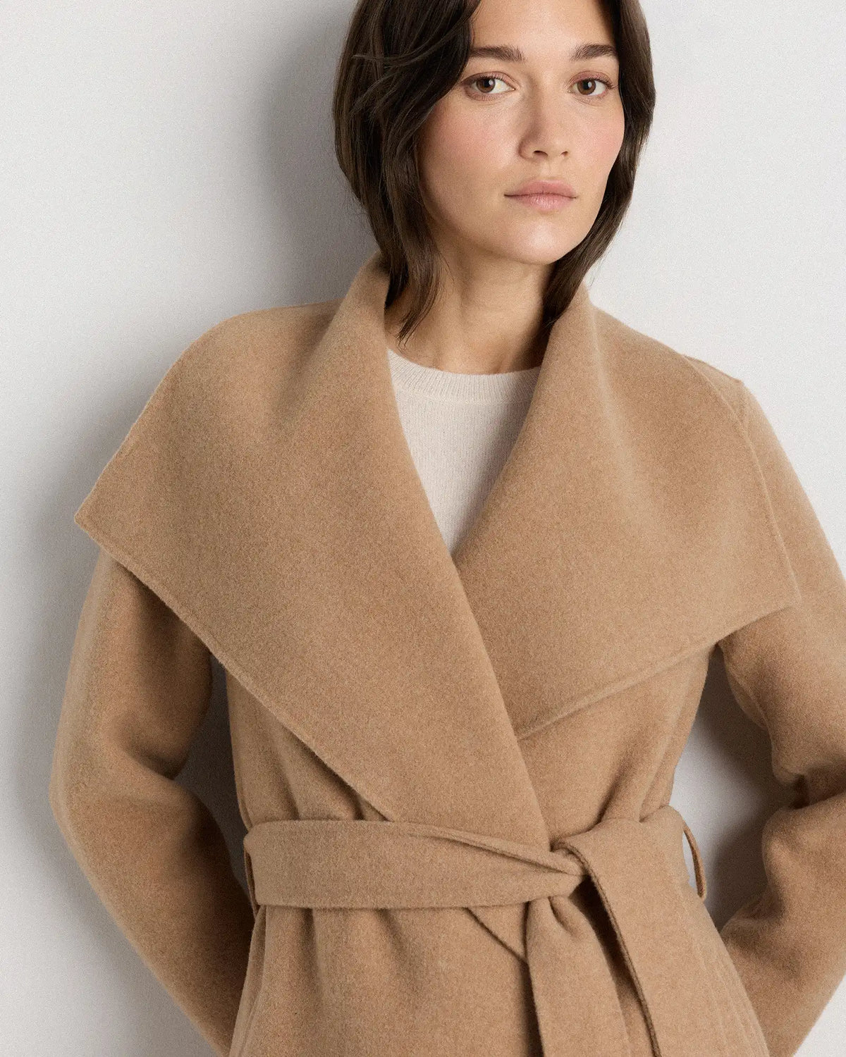 Double-Faced Merino Wool Draped Collar Wrap Coat
