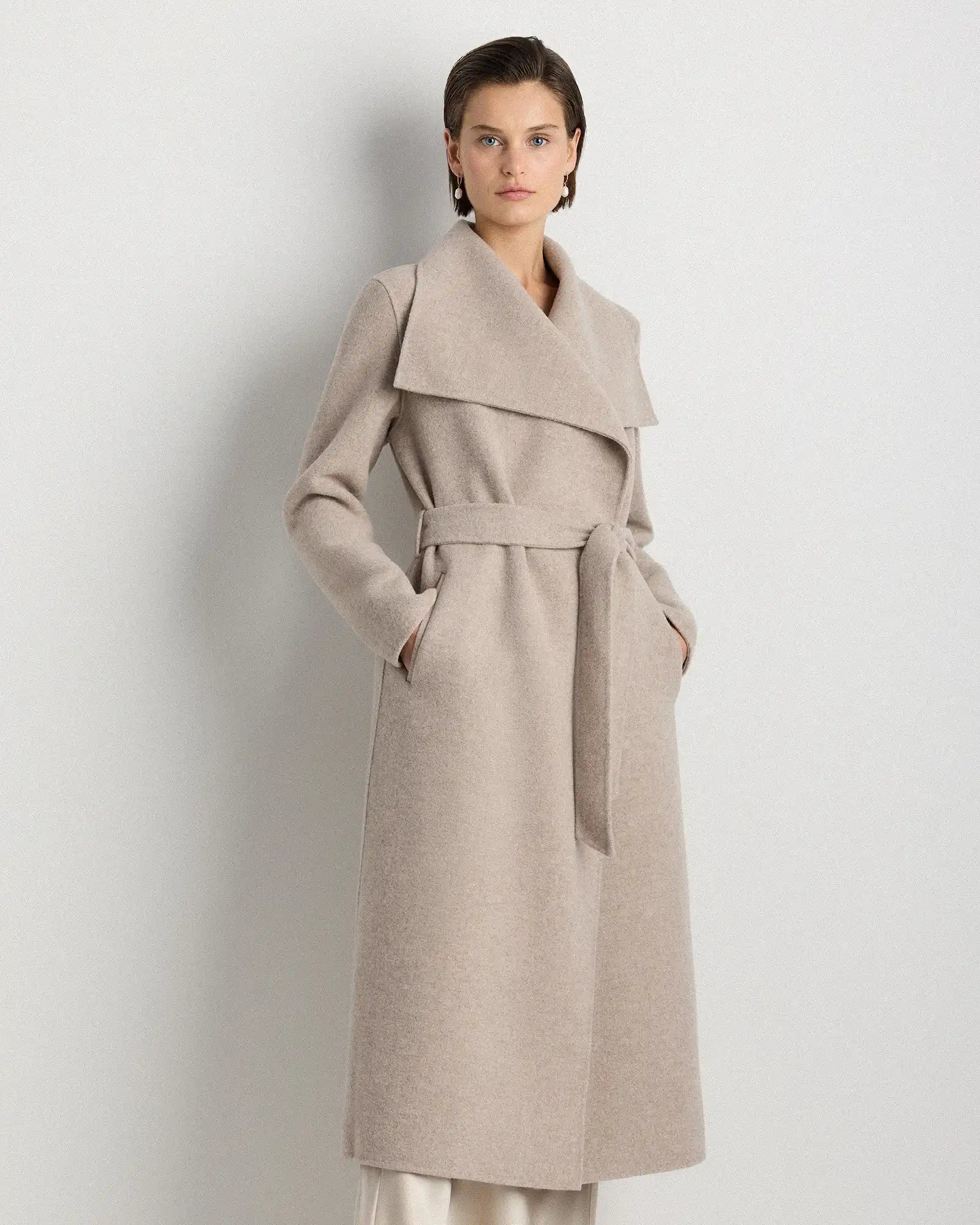Double-Faced Merino Wool Draped Collar Wrap Coat
