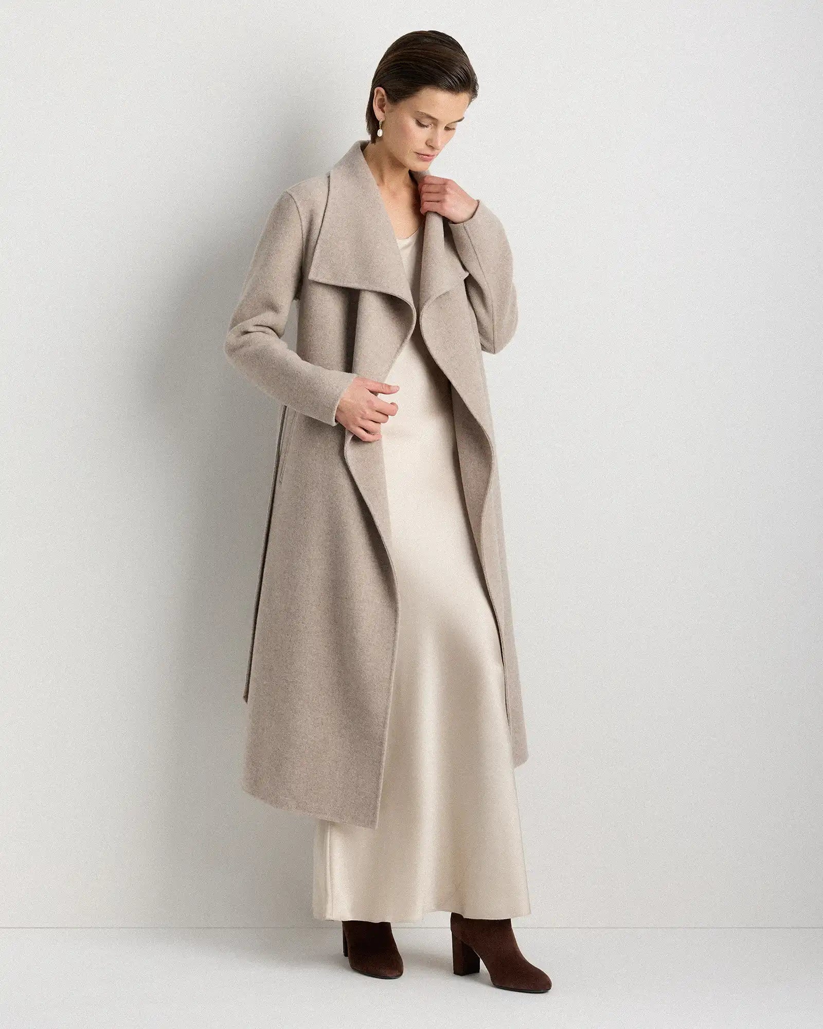 Double-Faced Merino Wool Draped Collar Wrap Coat