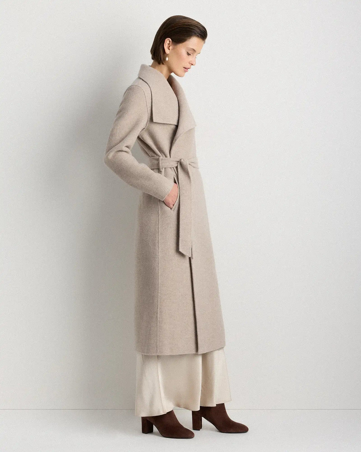 Double-Faced Merino Wool Draped Collar Wrap Coat