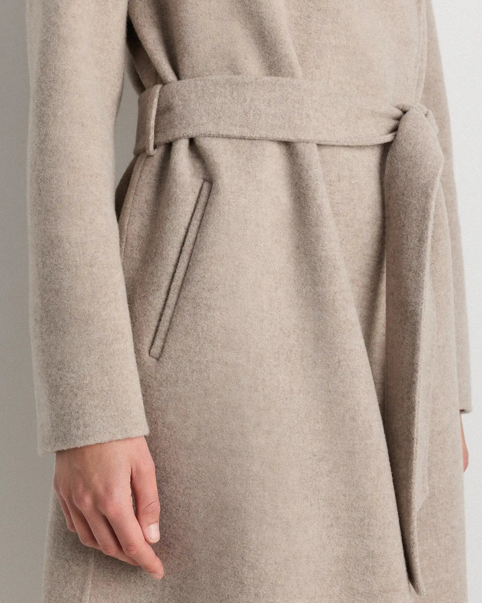Double-Faced Merino Wool Draped Collar Wrap Coat