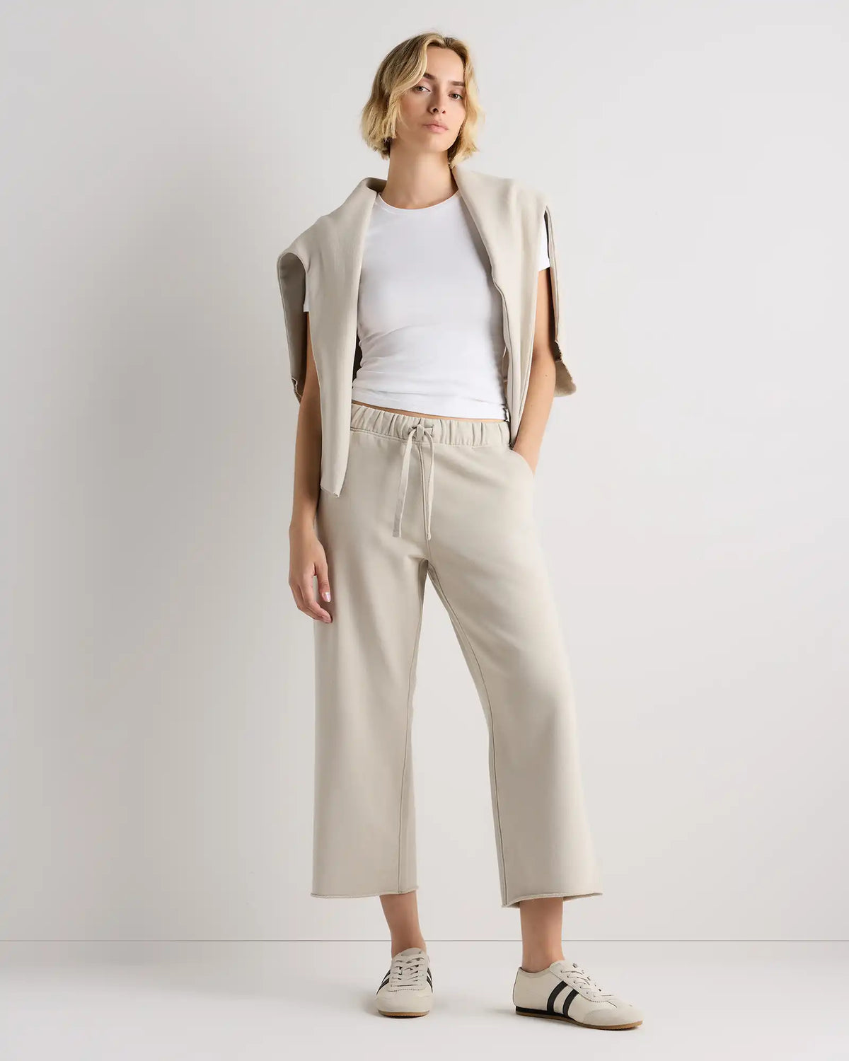 Organic French Terry Cropped Wide Leg Pants