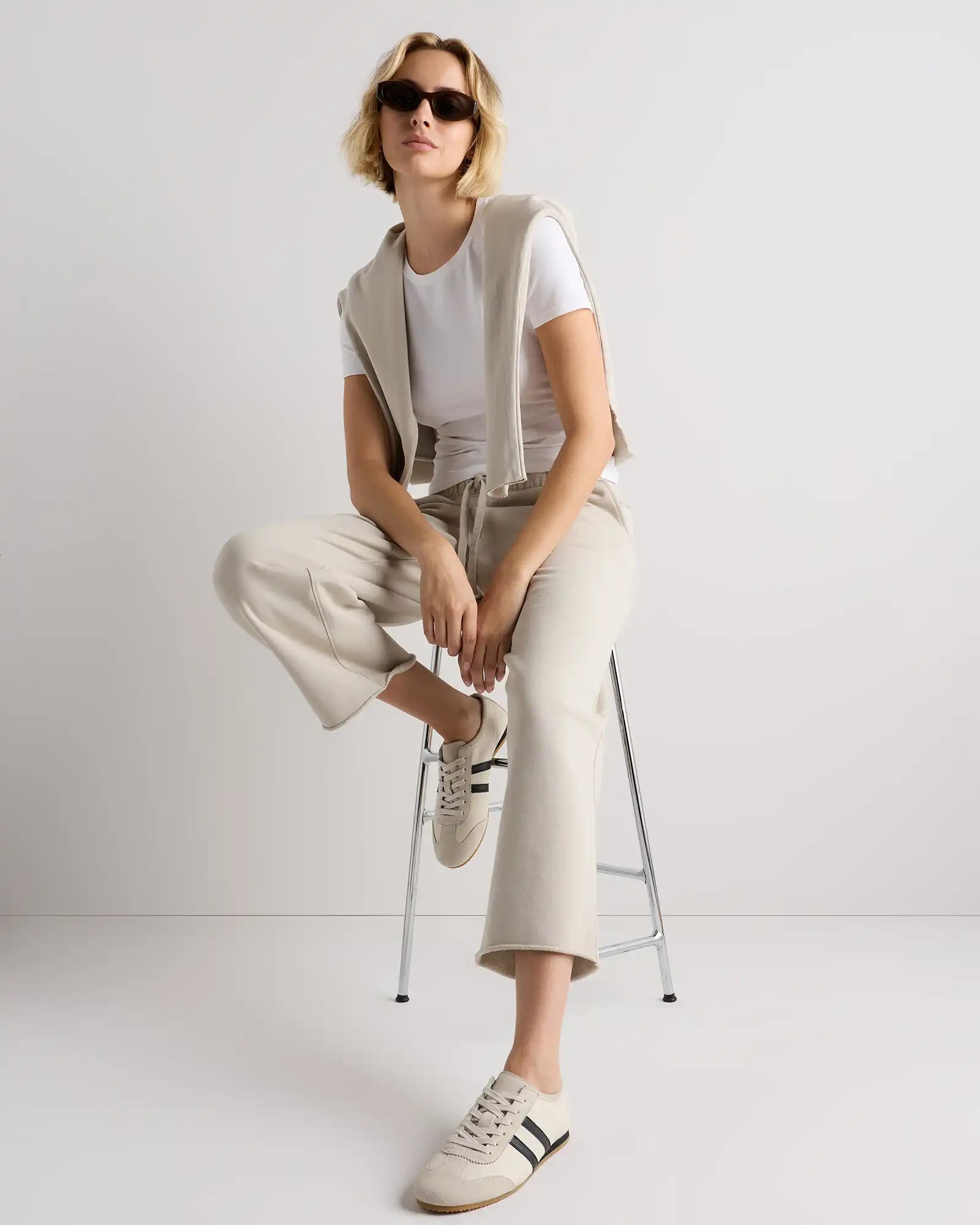 Organic French Terry Cropped Wide Leg Pants