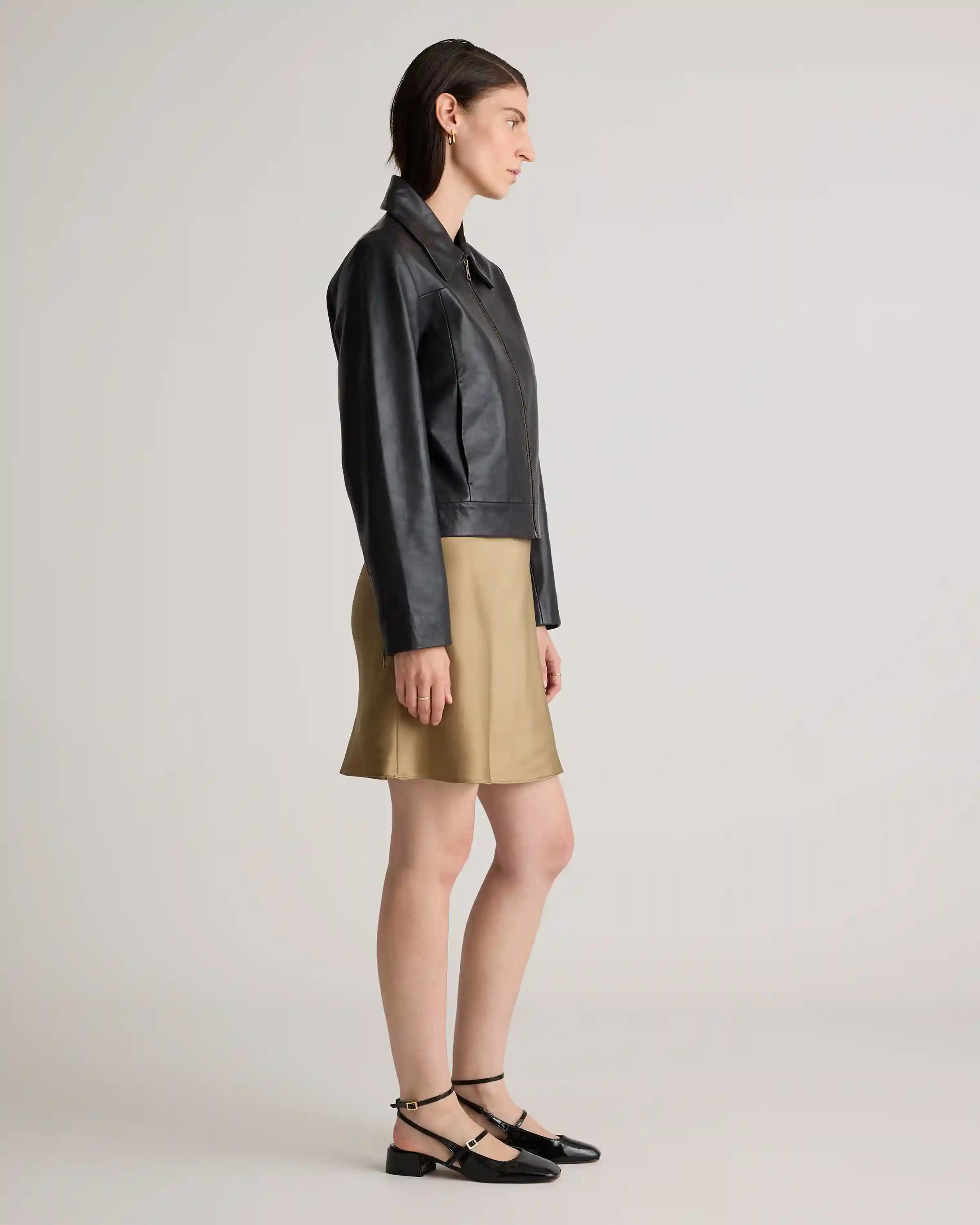 100% Leather Cropped Zip-Front Jacket