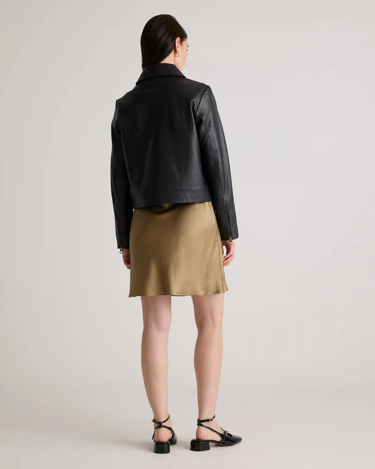 100% Leather Cropped Zip-Front Jacket
