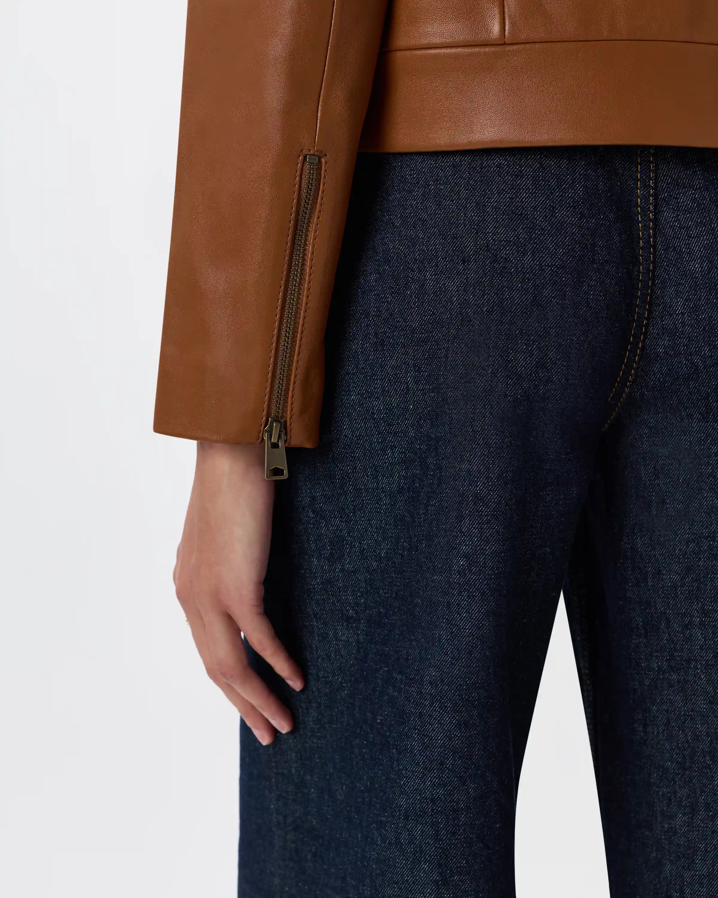 100% Leather Cropped Zip-Front Jacket