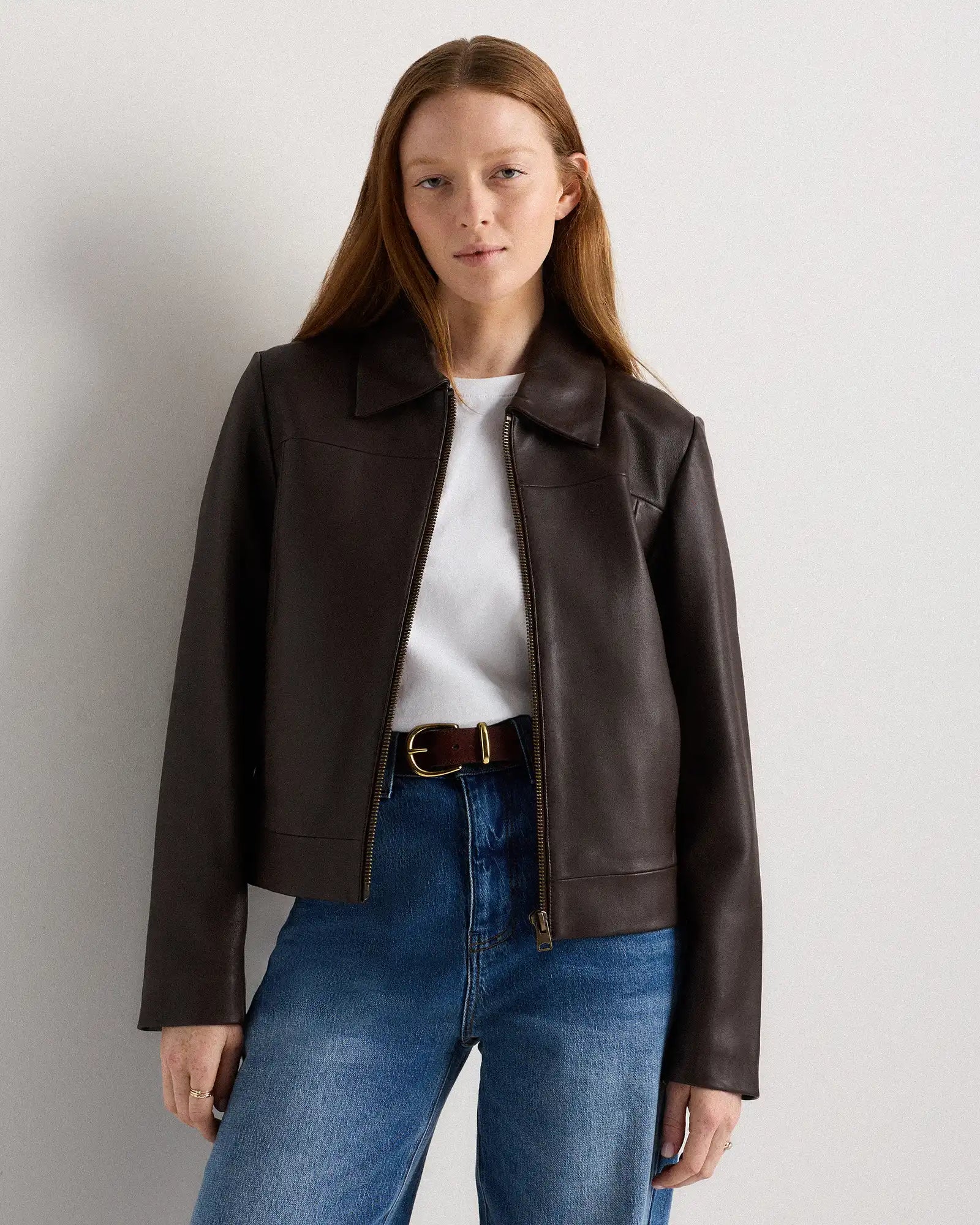 100% Leather Cropped Zip-Front Jacket