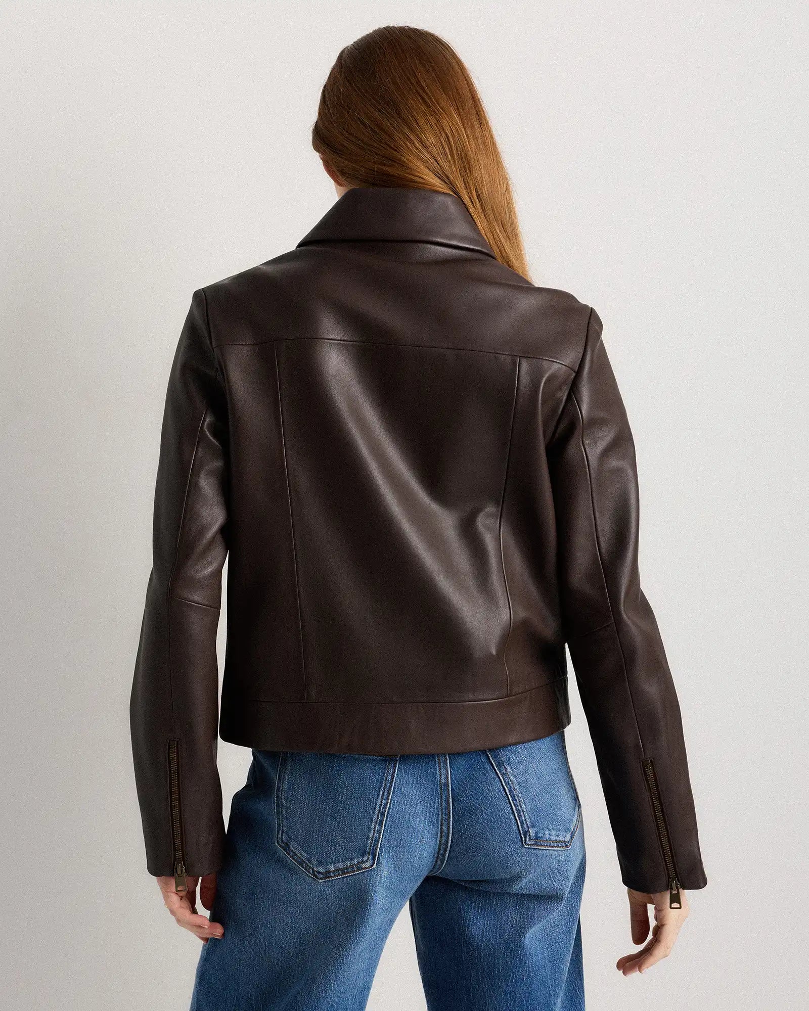 100% Leather Cropped Zip-Front Jacket
