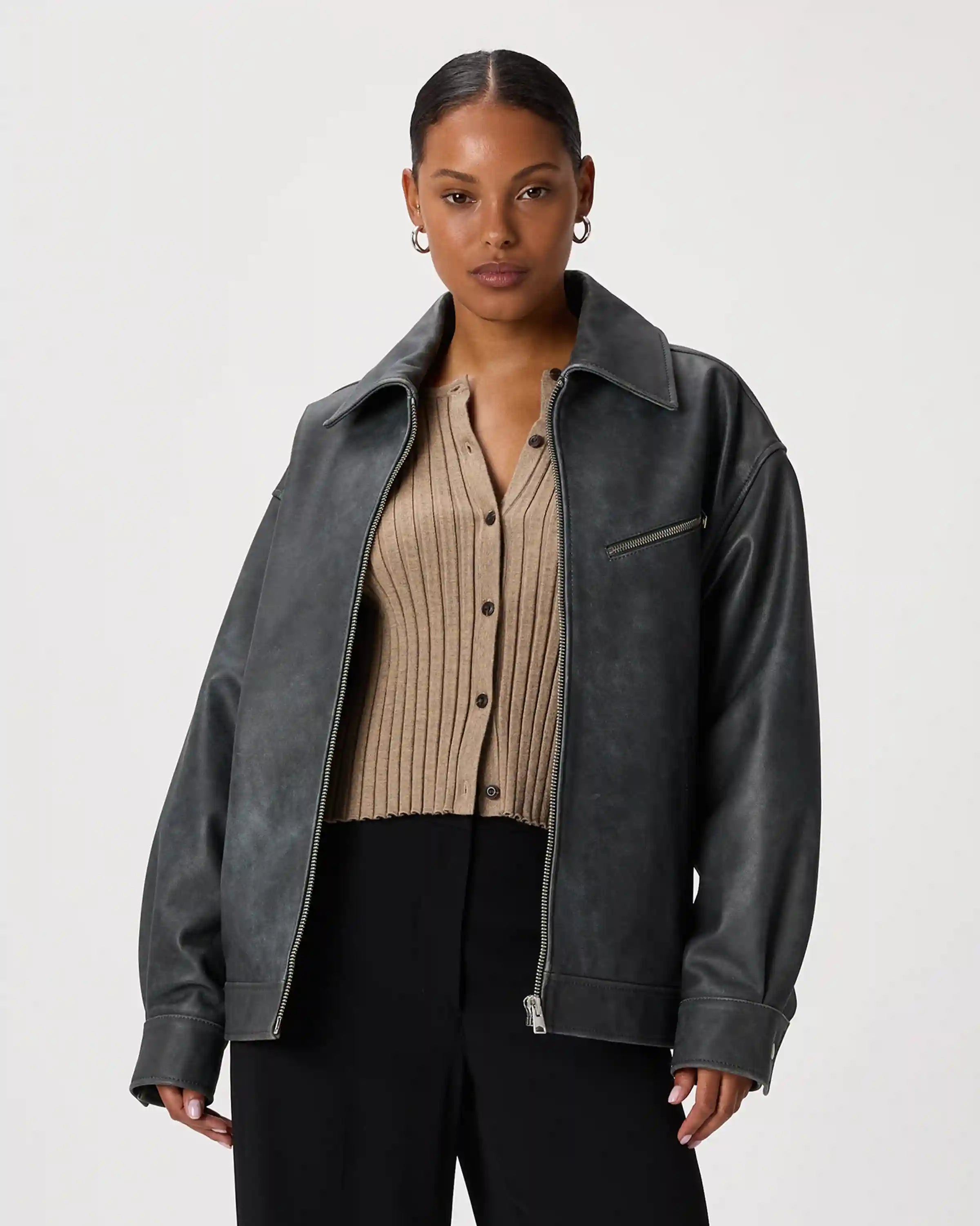 100% Leather Oversized Bomber Jacket