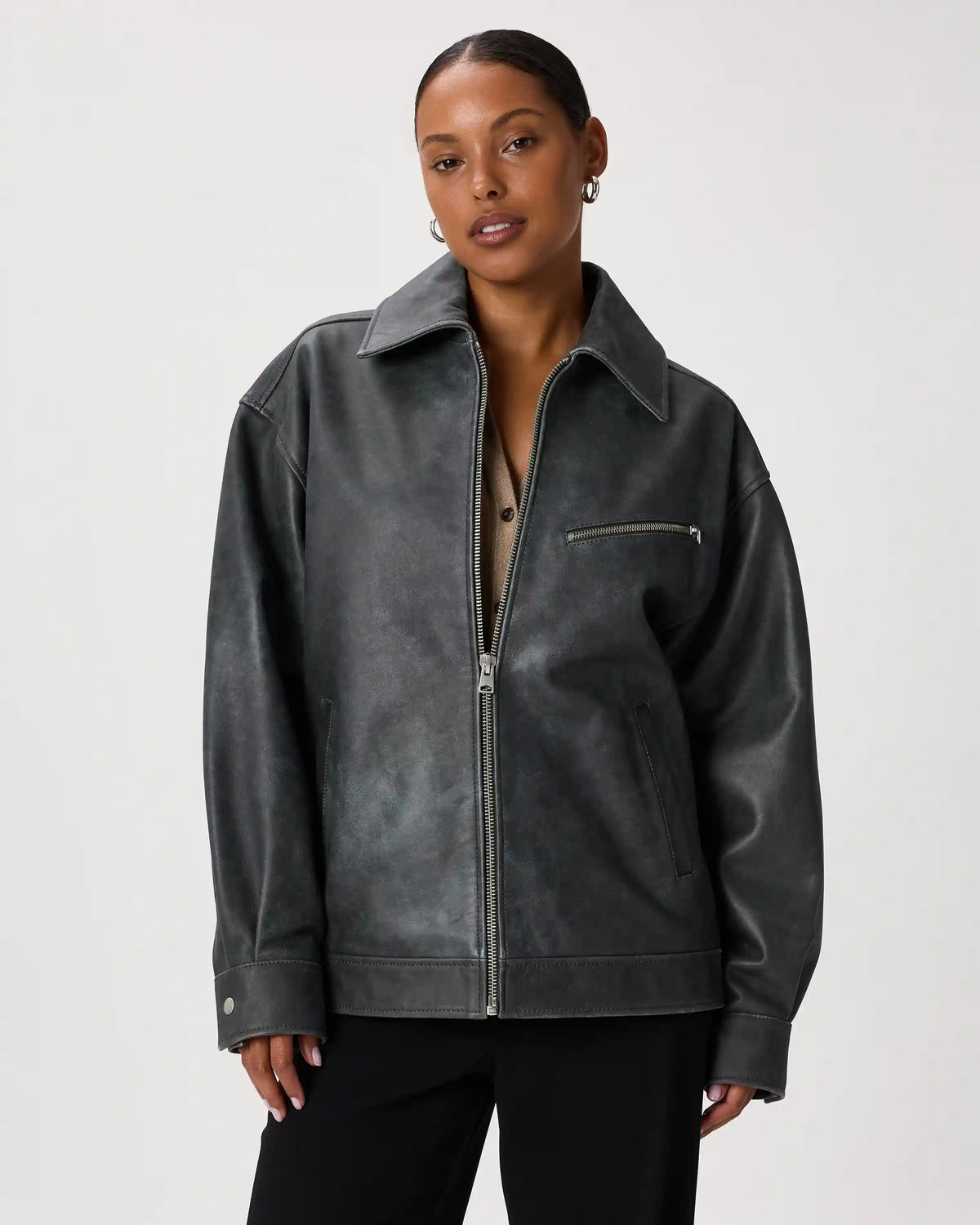100% Leather Oversized Bomber Jacket