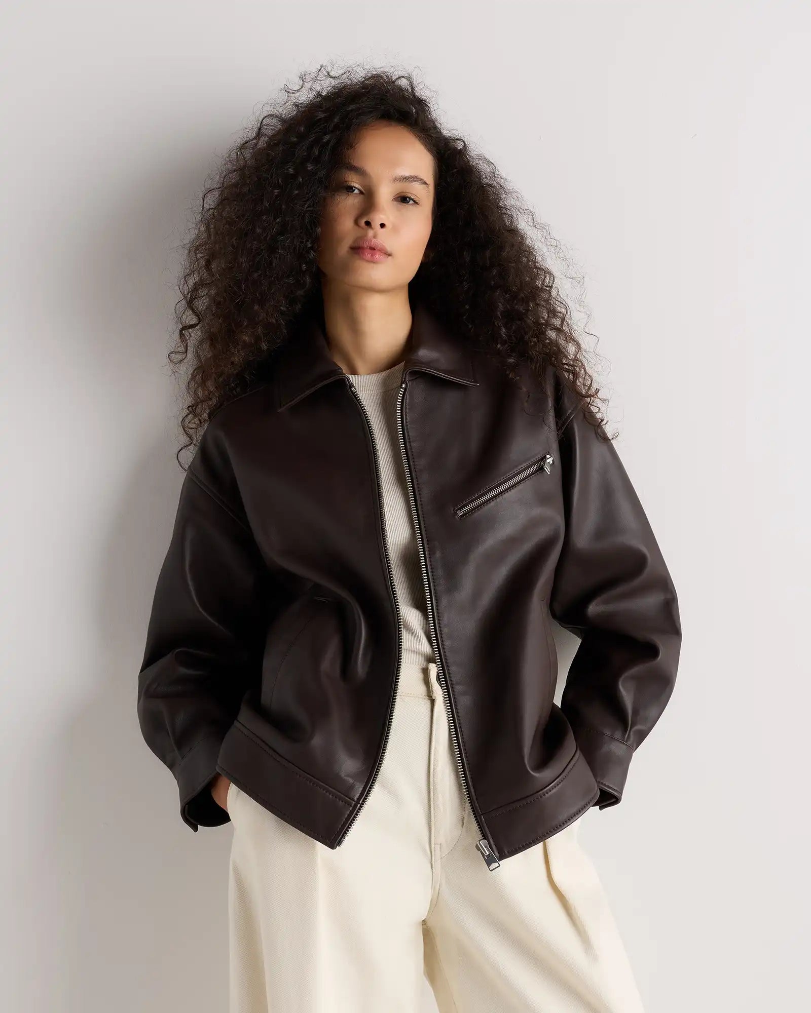 100% Leather Oversized Bomber Jacket