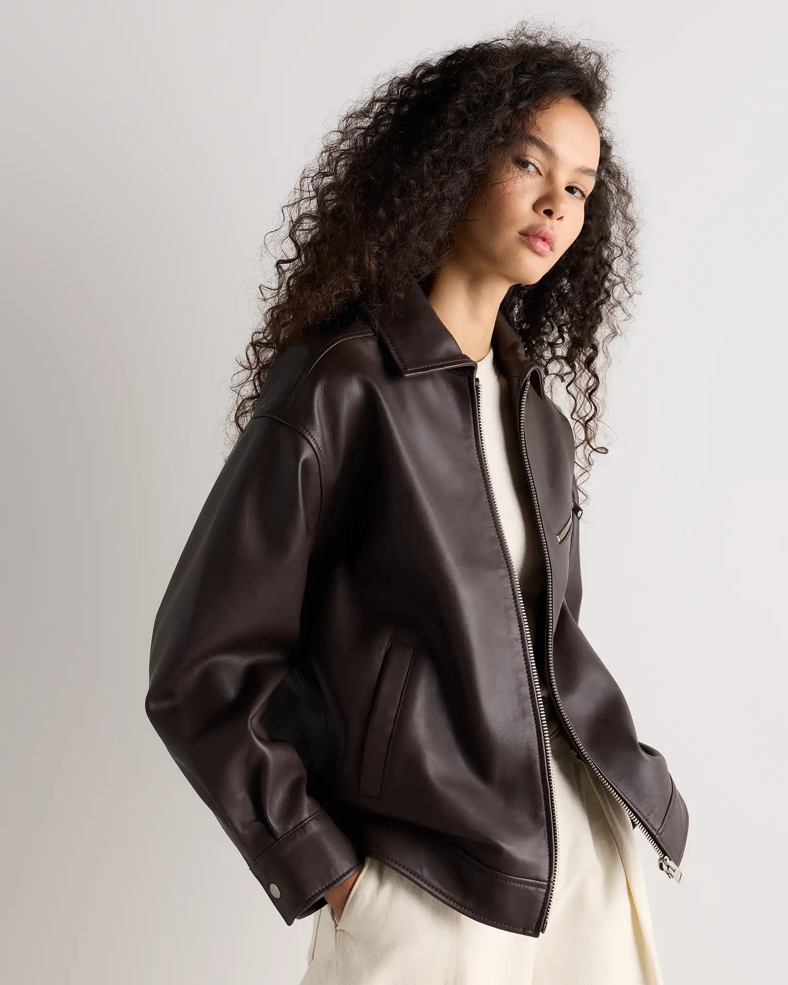 100% Leather Oversized Bomber Jacket