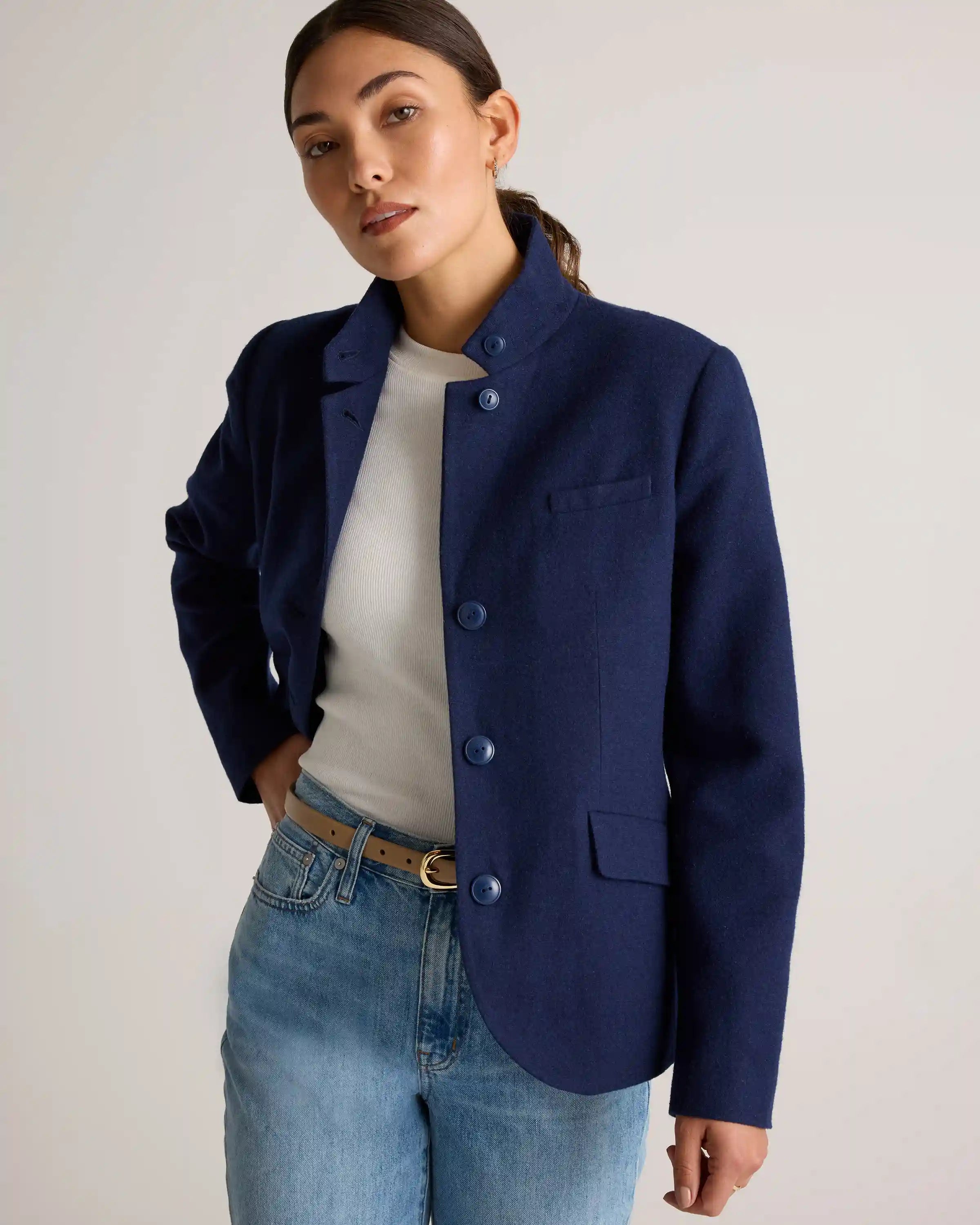 Italian Wool Stand Collar Blazer