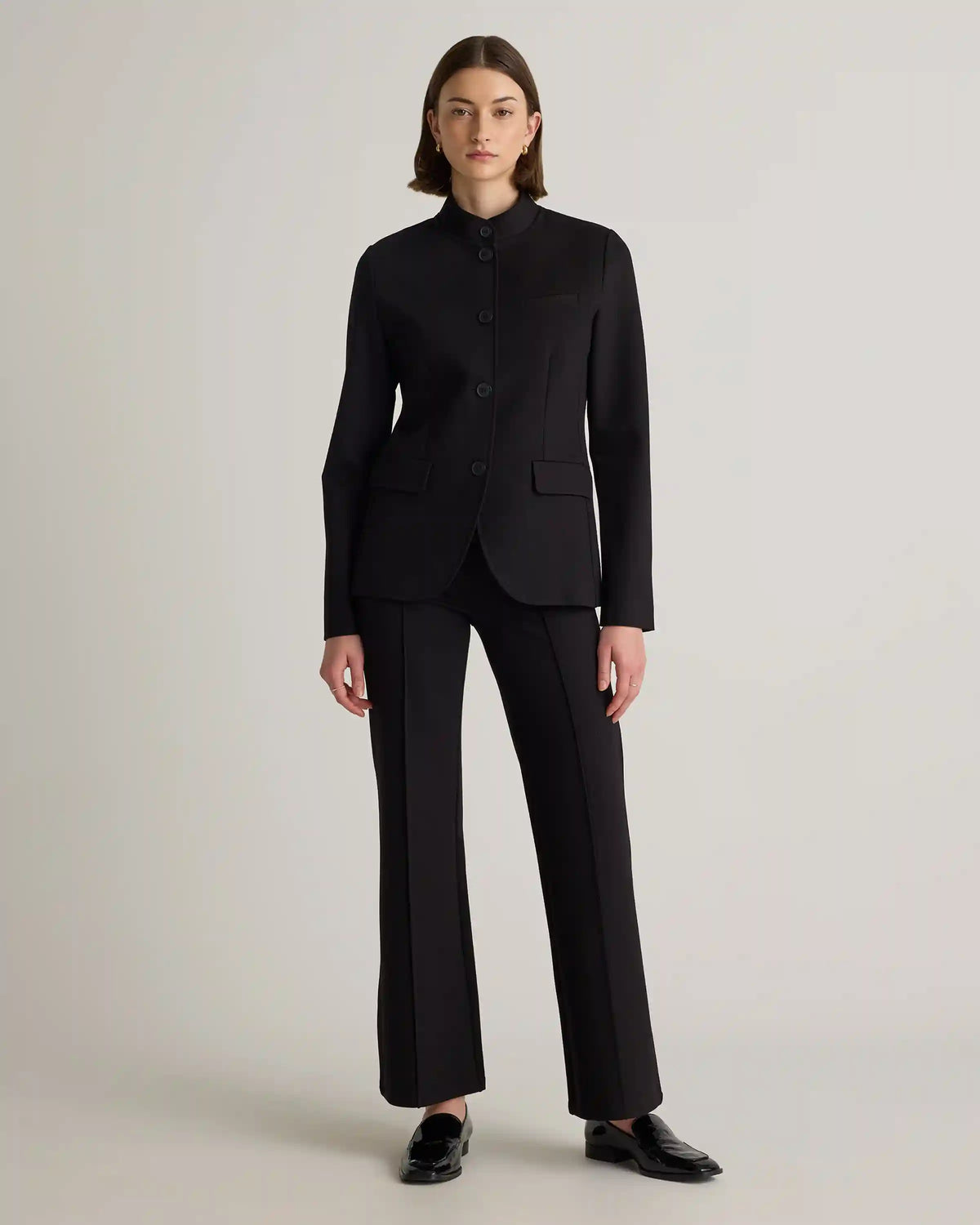 Ultra-Stretch Ponte Stand Collar Blazer