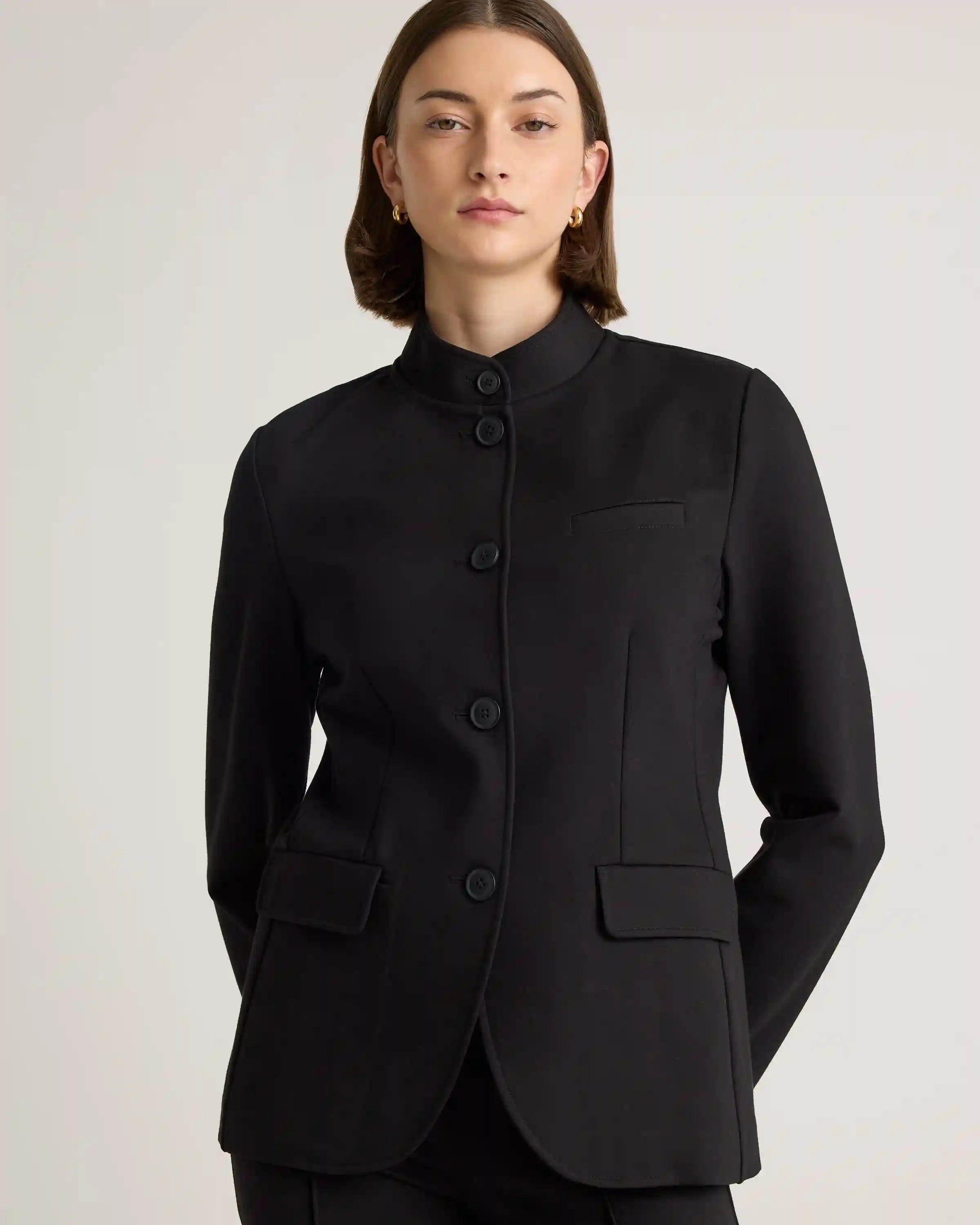 Ultra-Stretch Ponte Stand Collar Blazer