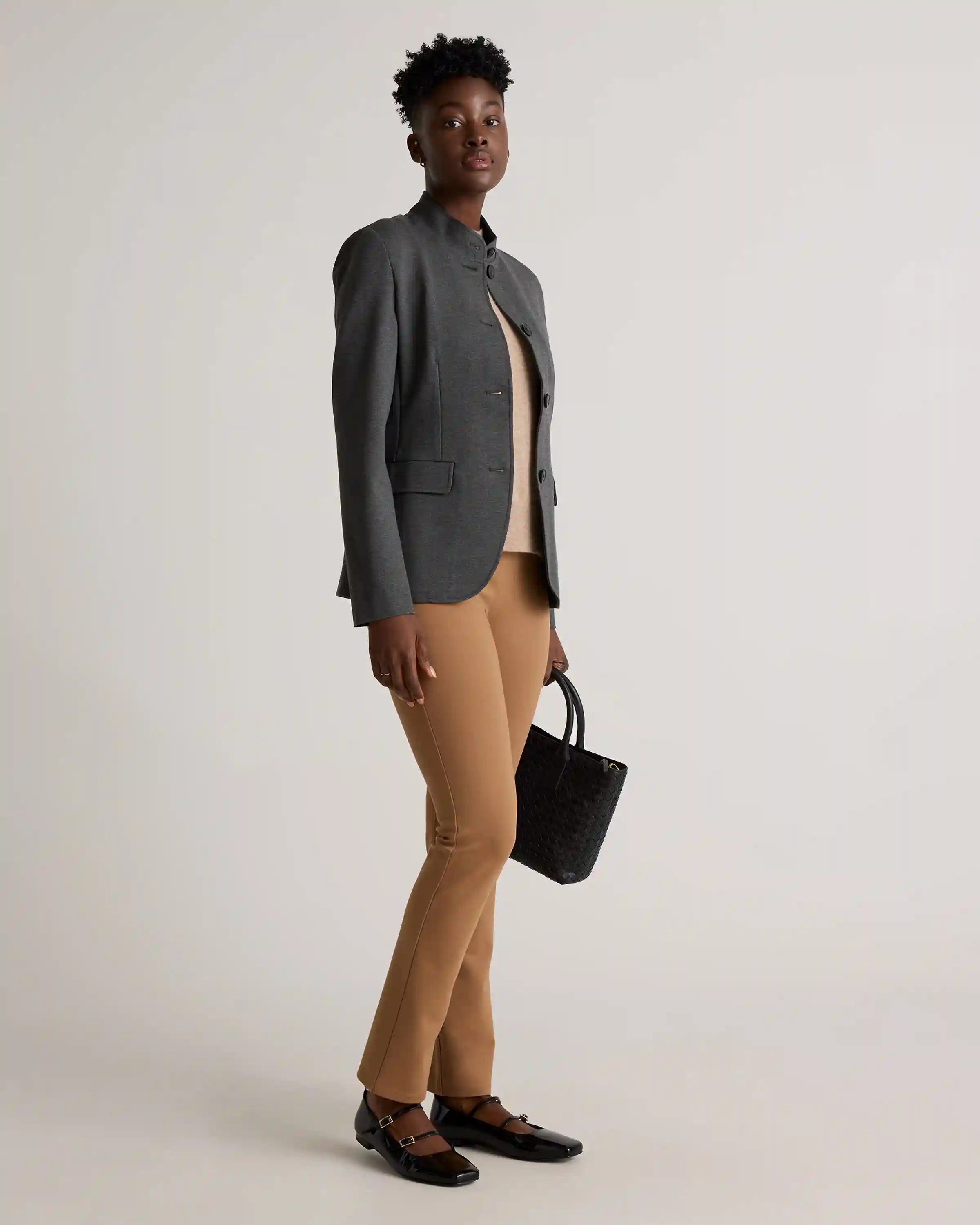 Ultra-Stretch Ponte Stand Collar Blazer