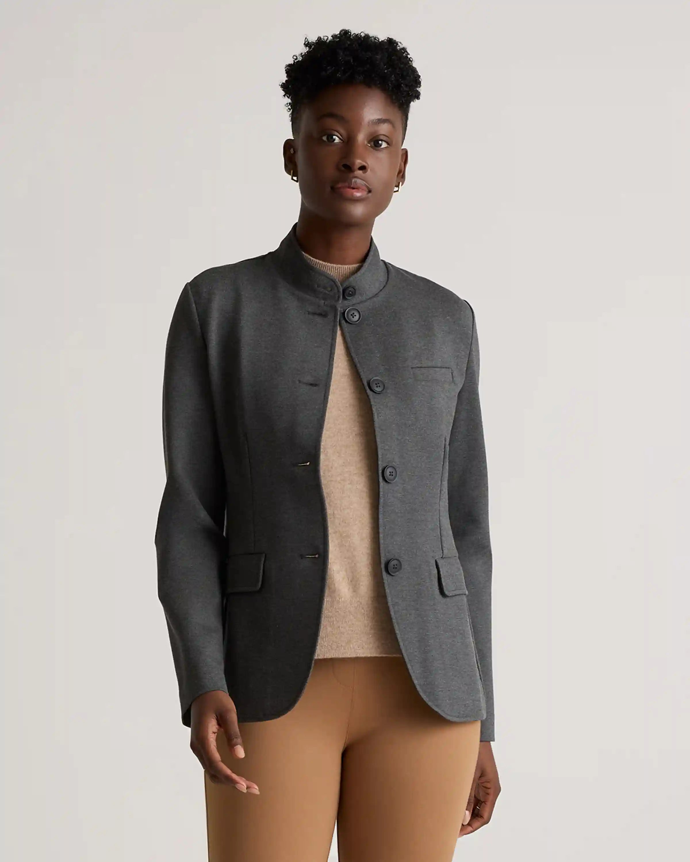 Ultra-Stretch Ponte Stand Collar Blazer