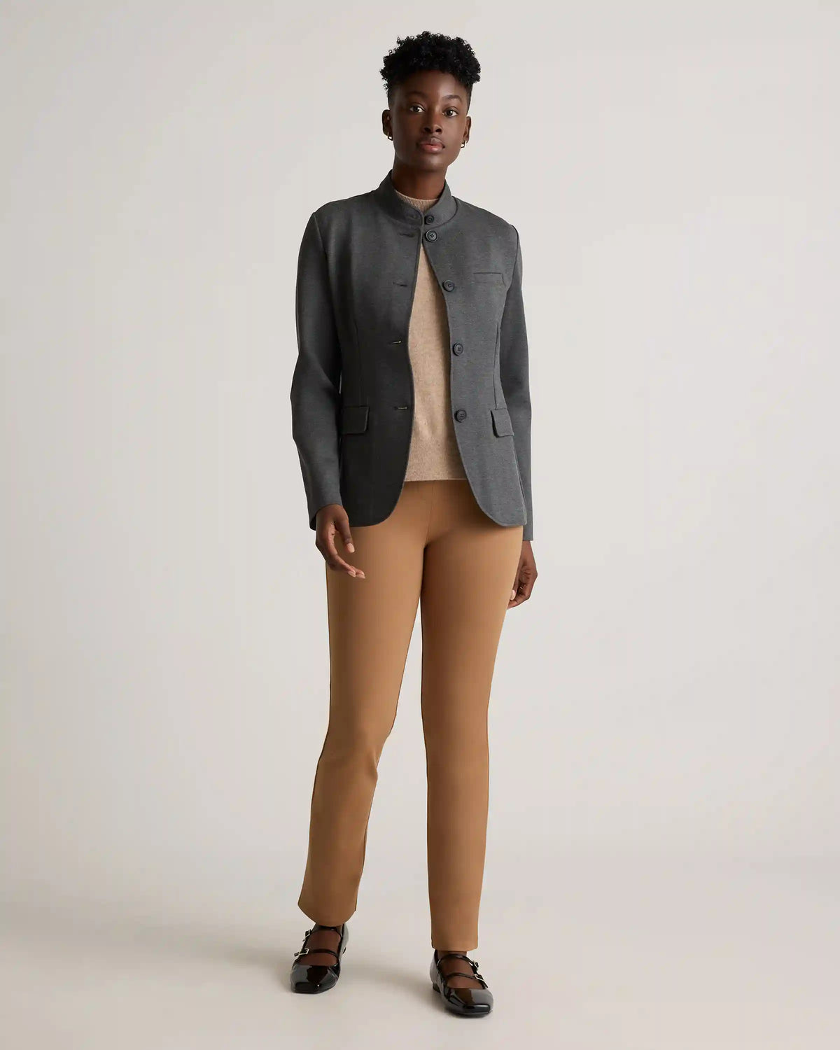 Ultra-Stretch Ponte Stand Collar Blazer