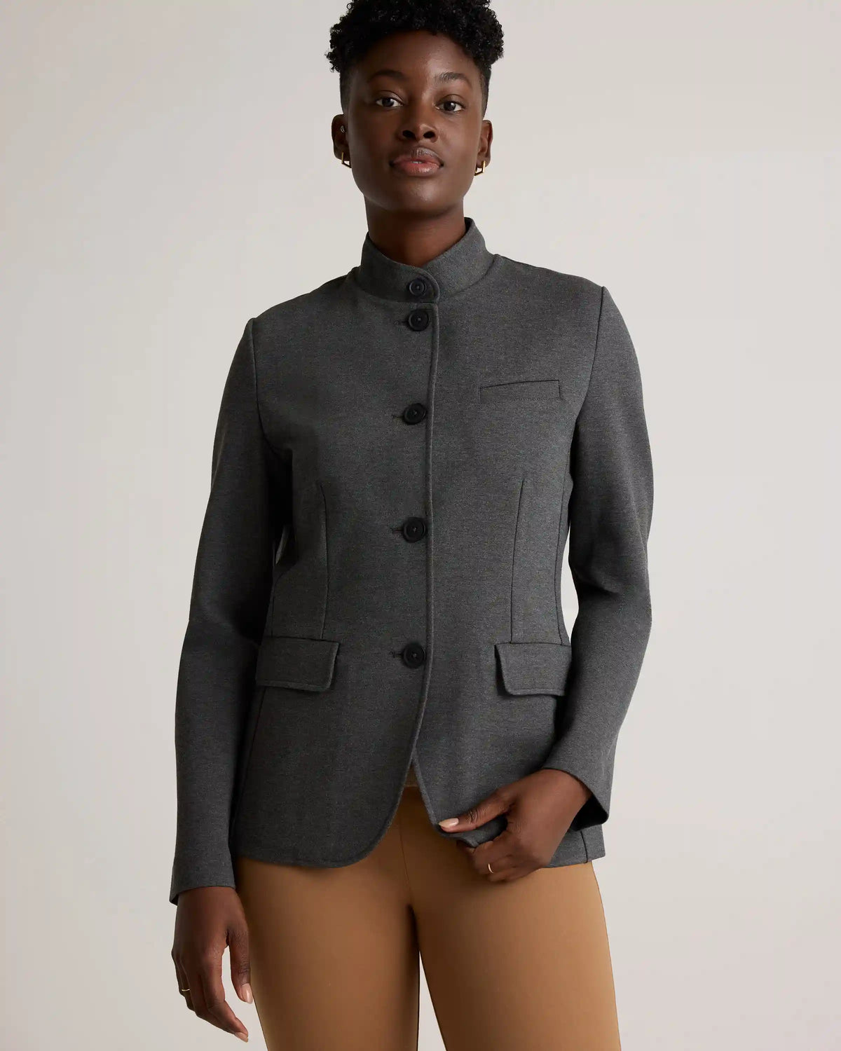 Ultra-Stretch Ponte Stand Collar Blazer