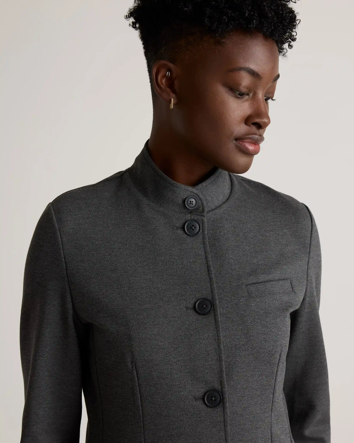 Ultra-Stretch Ponte Stand Collar Blazer