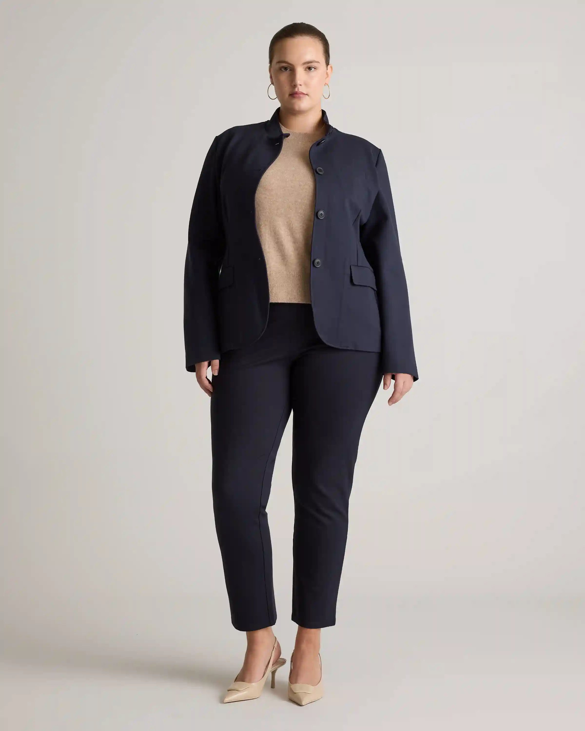 Ultra-Stretch Ponte Stand Collar Blazer
