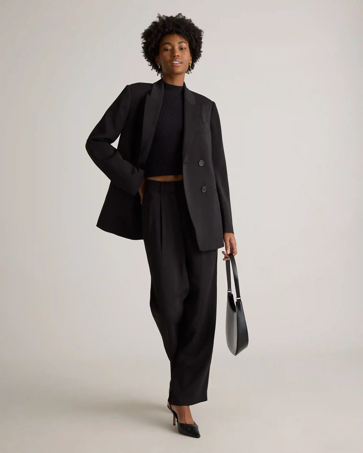 Stretch Crepe Relaxed Double-Breasted Blazer