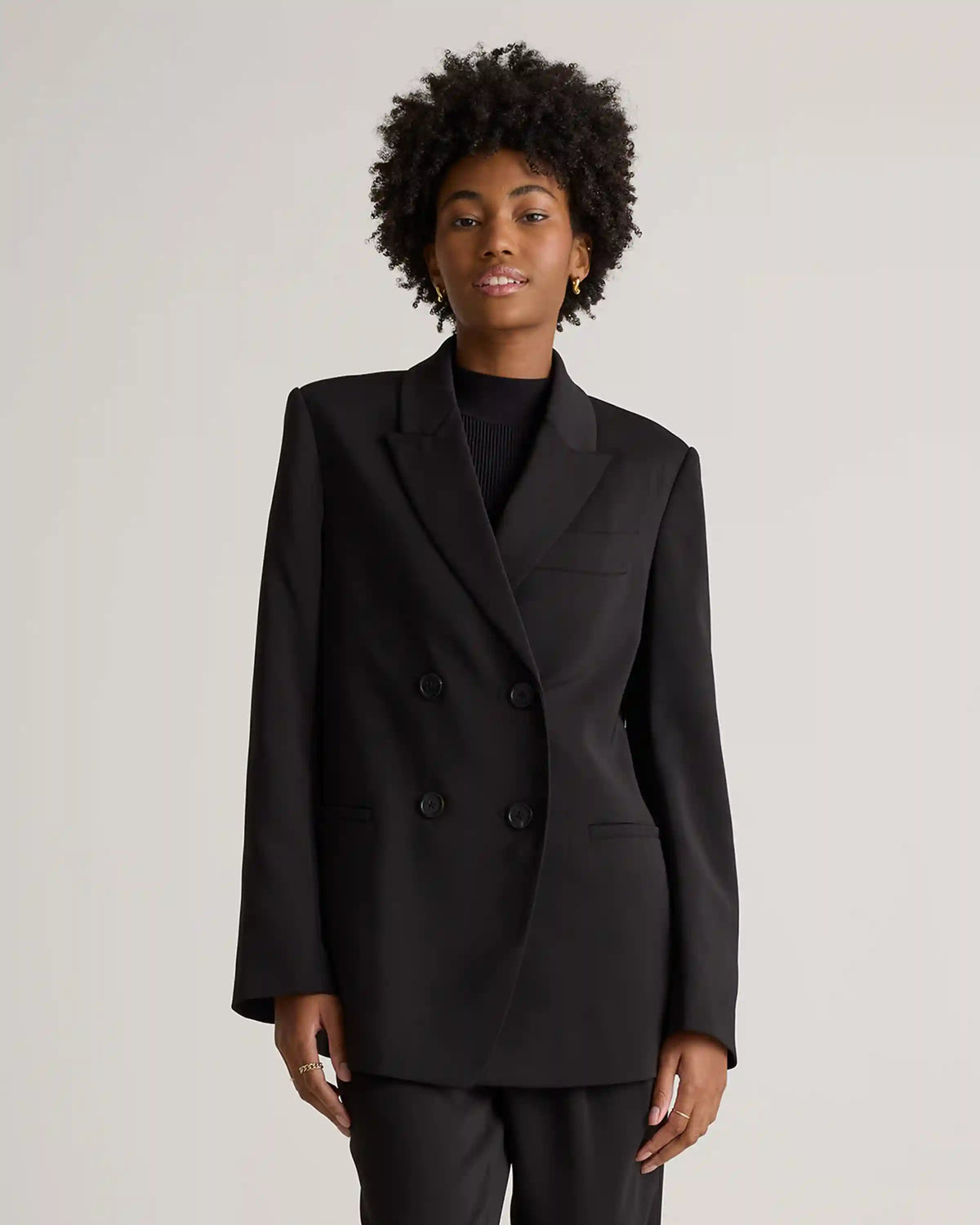 Stretch Crepe Relaxed Double-Breasted Blazer