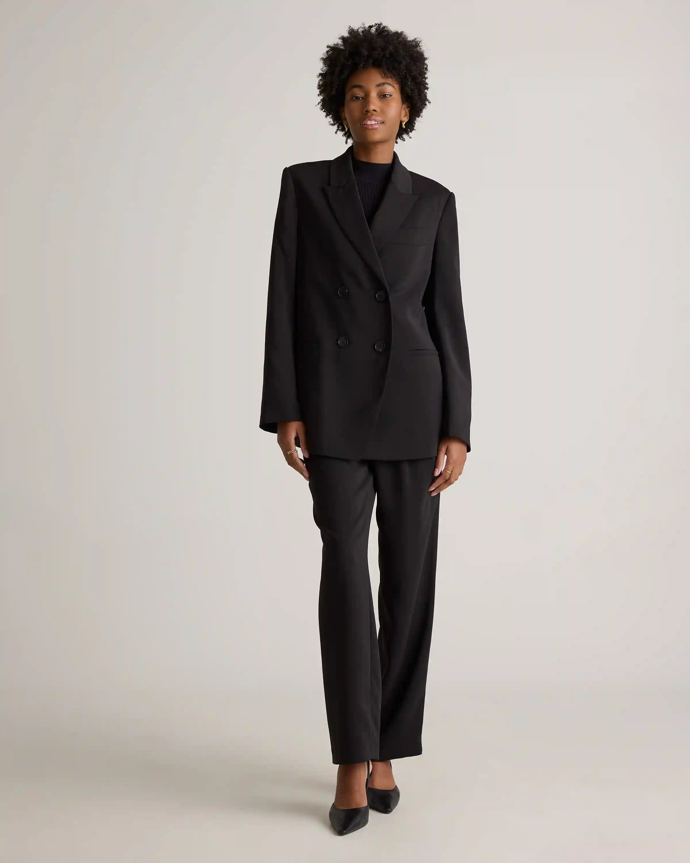Stretch Crepe Relaxed Double-Breasted Blazer